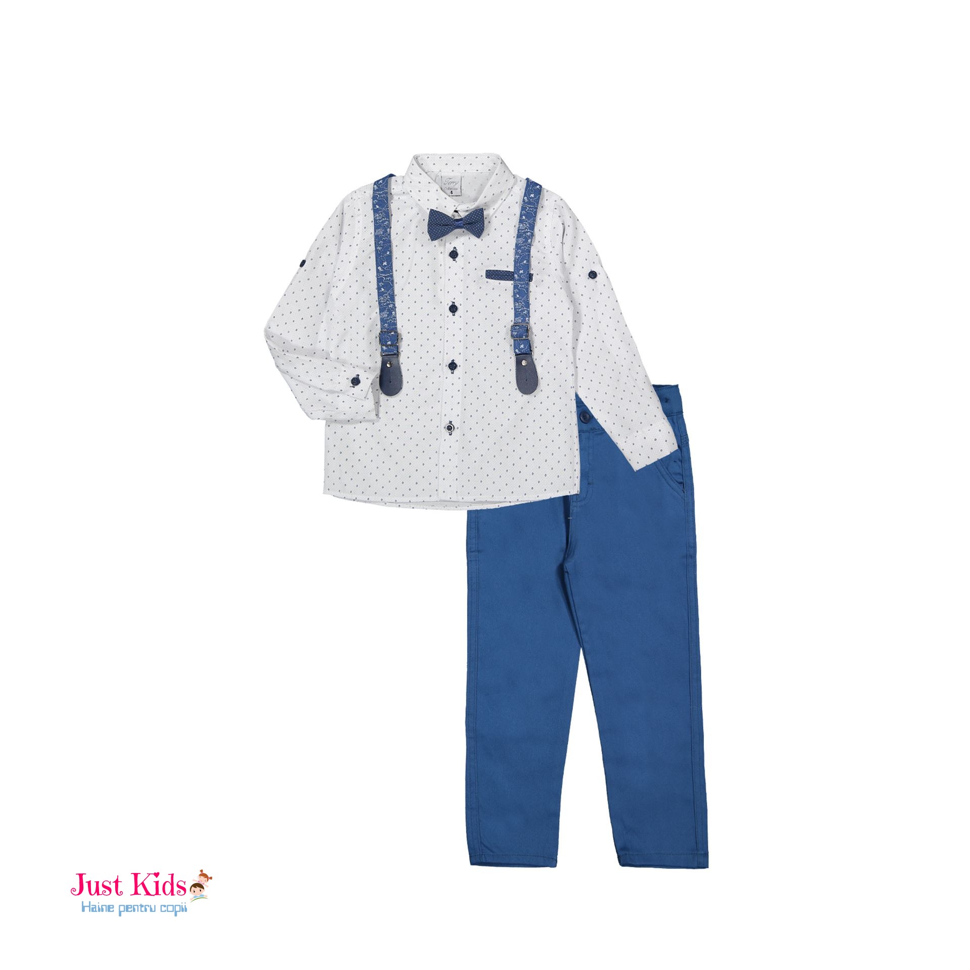 Set/Compleu elegant 4 piese, pantaloni și cămașă, albastru 1-8 ani
