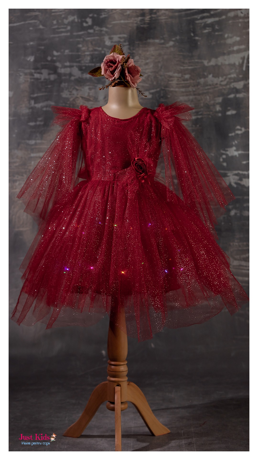 Rochie eleganta de tul cu luminițe, Roșie, 5-8 ani