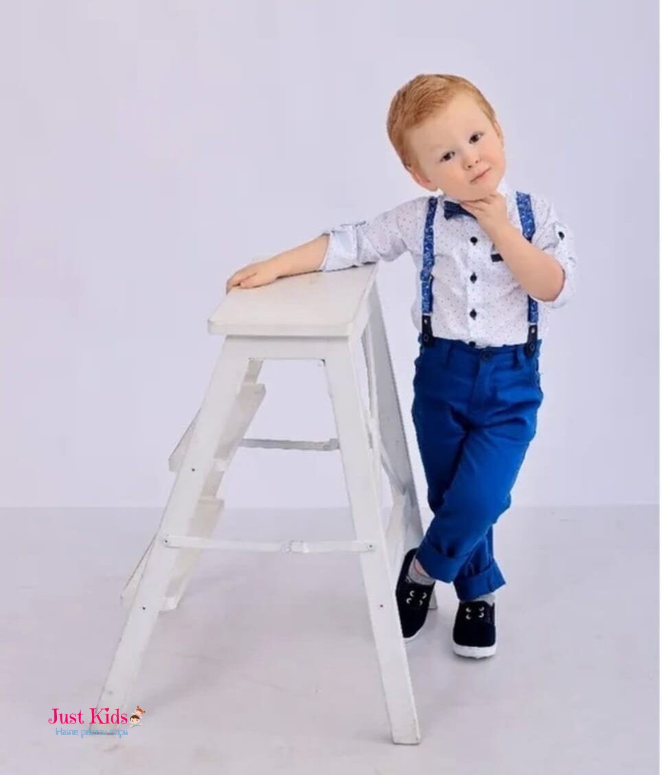 Set/Compleu elegant 4 piese, pantaloni și cămașă tip body, Albastru, 6-24 luni