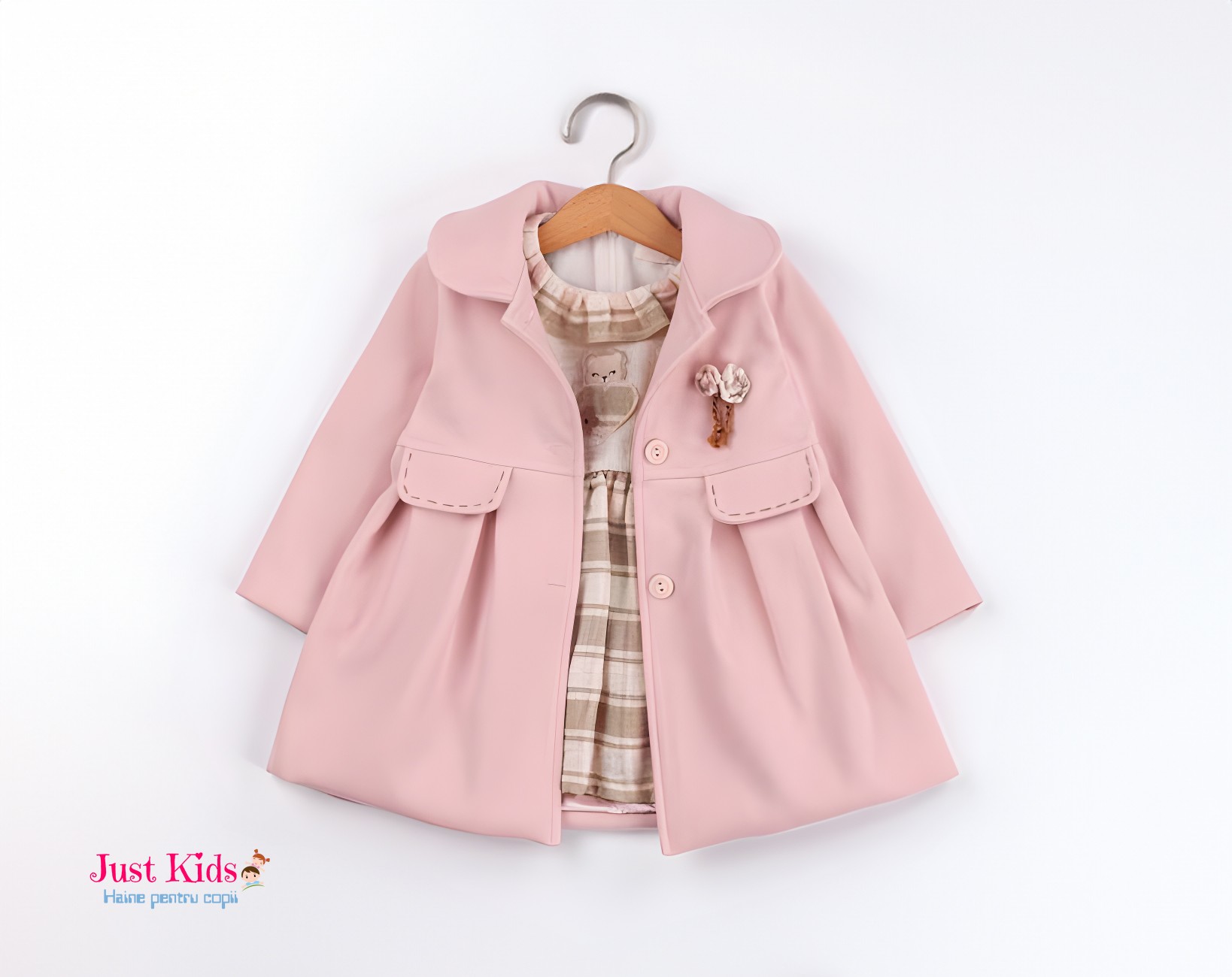 Palton fete, roz pudra, 9-24 luni