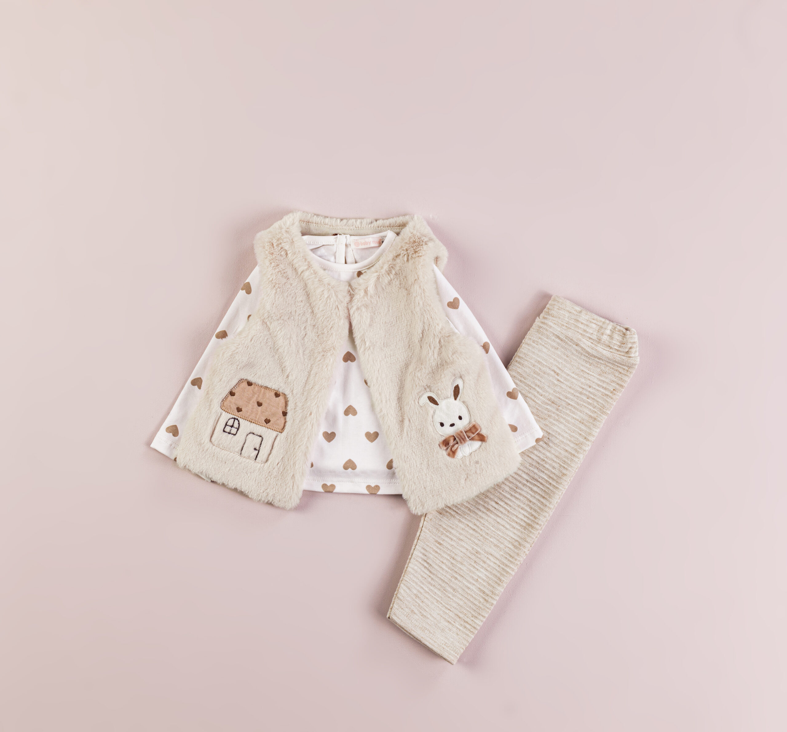 Set 3 piese cu vestă crem fetițe, 6-18 luni