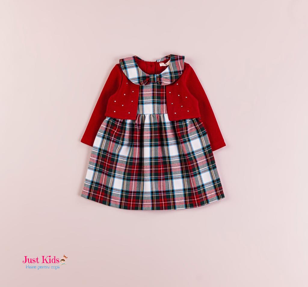 Rochie în carouri cu bolero, Roșu, 6-18 luni