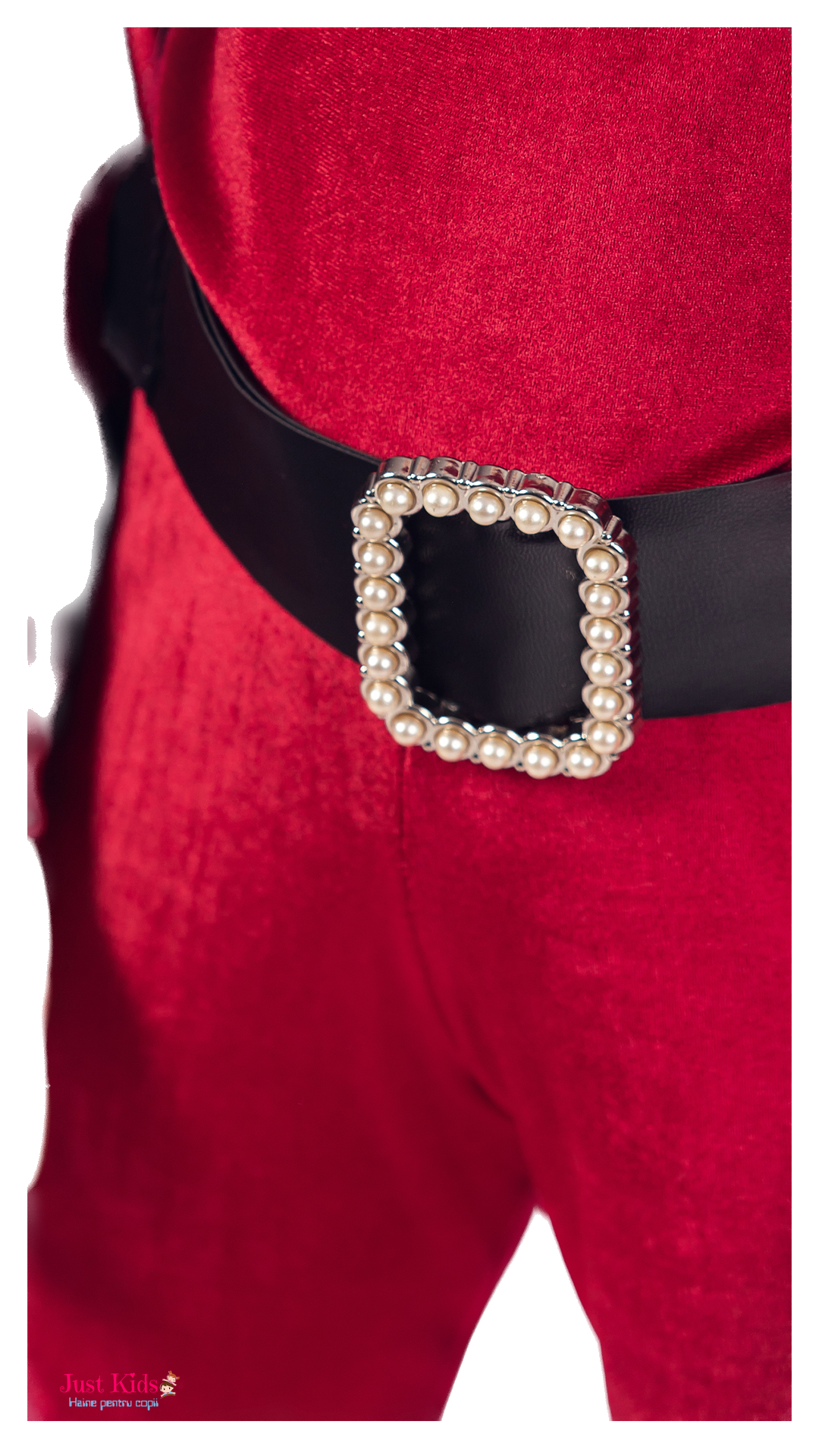 Salopeta Crăciunită, 3 piese, salopetă, căciula de Moș Crăciun, curea neagra, 2-9 ani - imagine 6