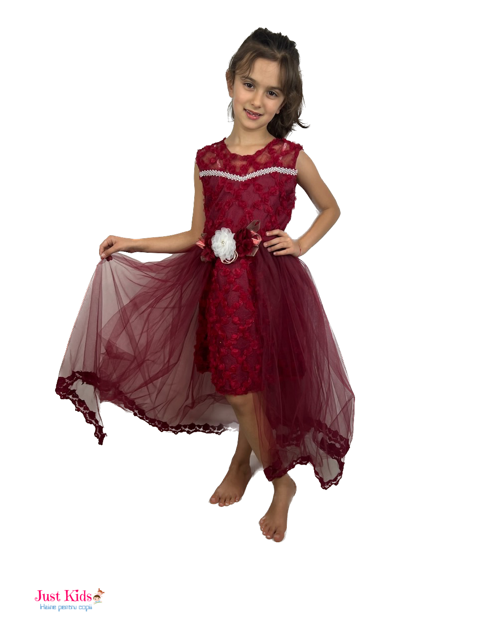 Rochie din Dantelă și Trenă Chic, Roșu, 6-12 ani