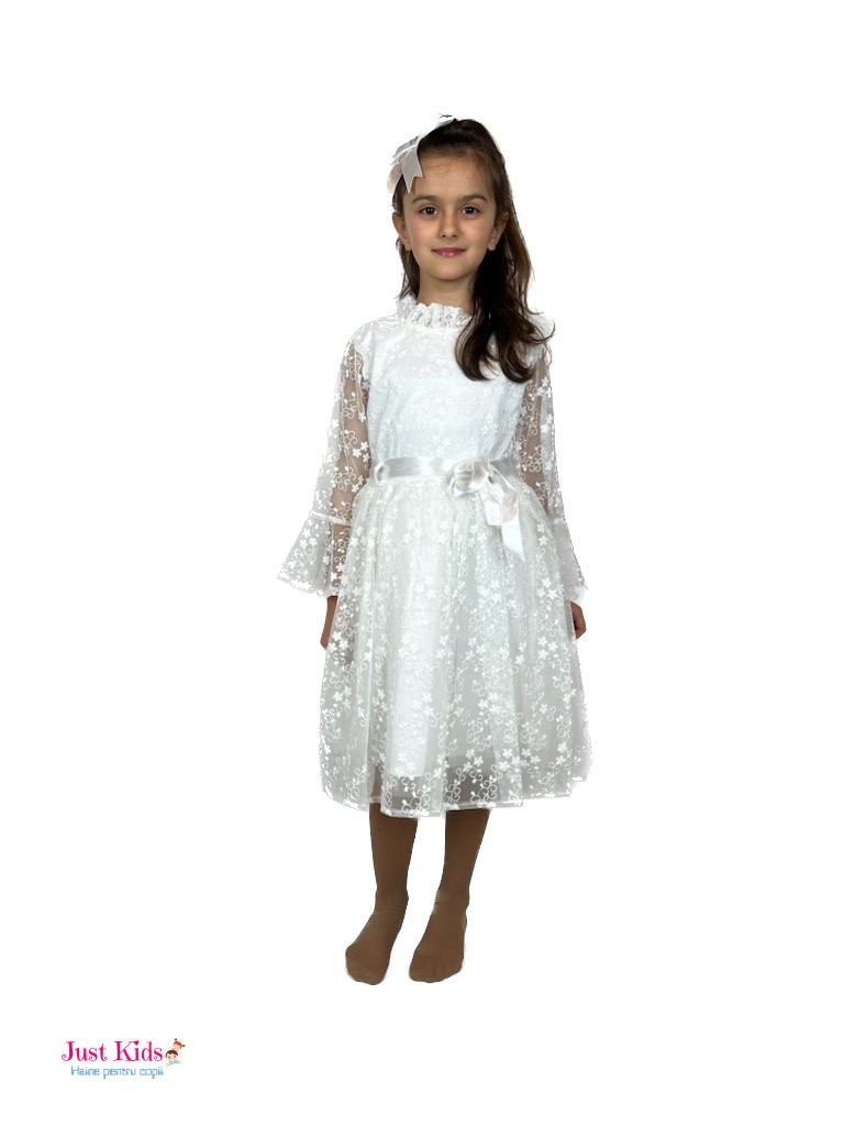 Rochie de Vis cu Dantelă și Accesorii Chic, Alb, 6-12 ani