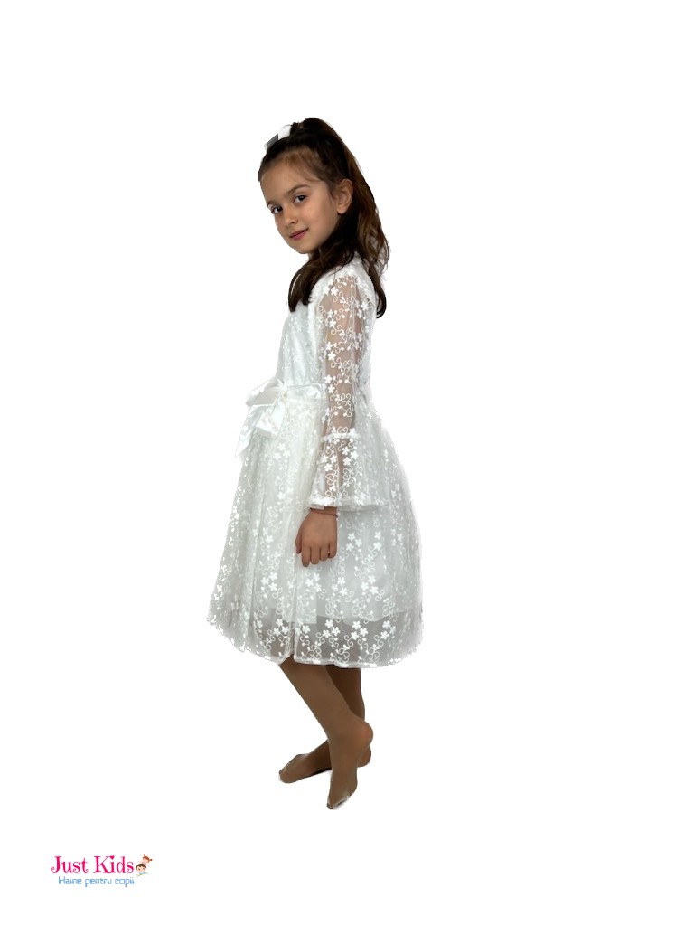 Rochie de Vis cu Dantelă și Accesorii Chic, Alb, 6-12 ani