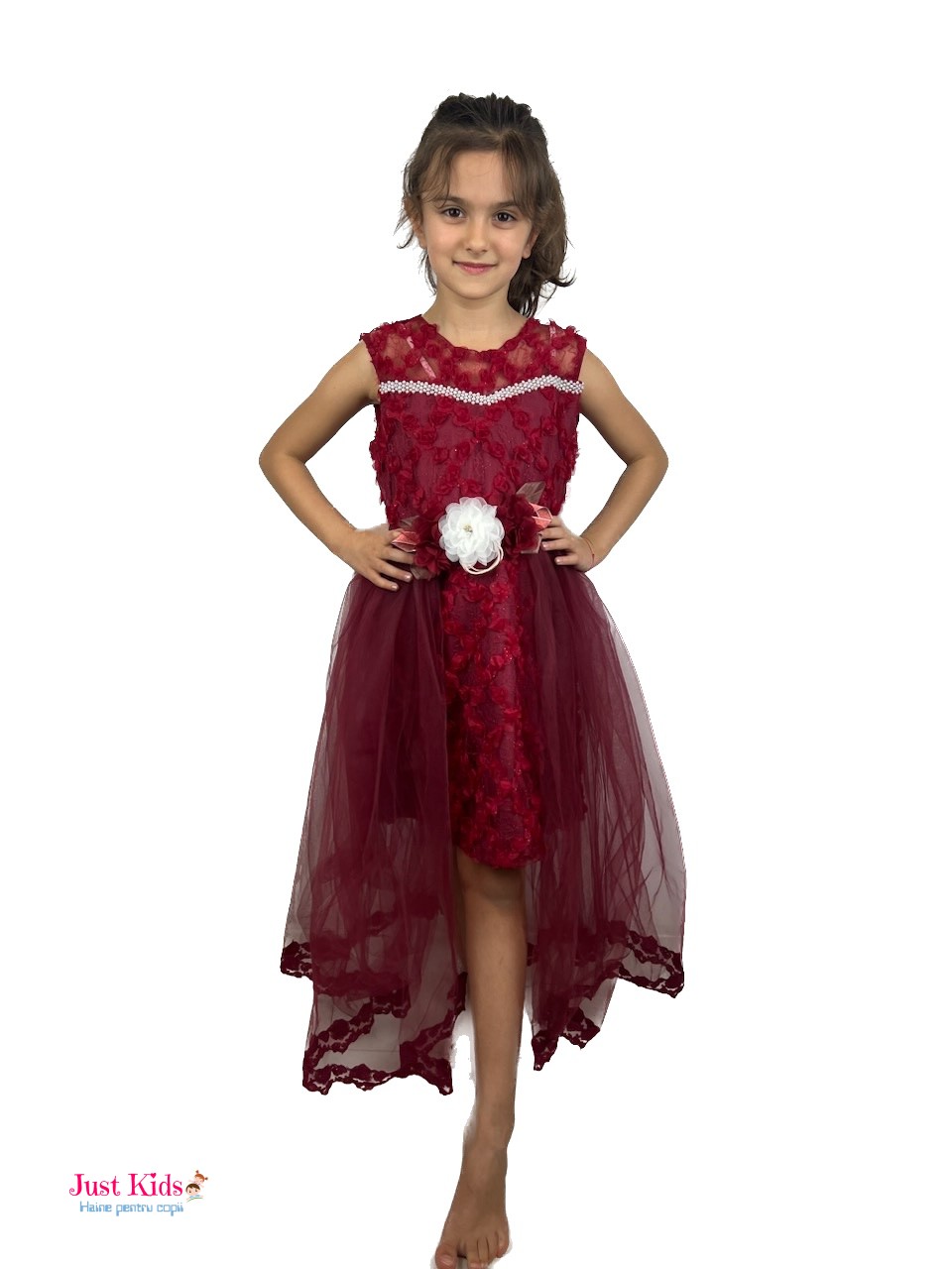 Rochie din Dantelă și Trenă Chic, Roșu, 6-12 ani