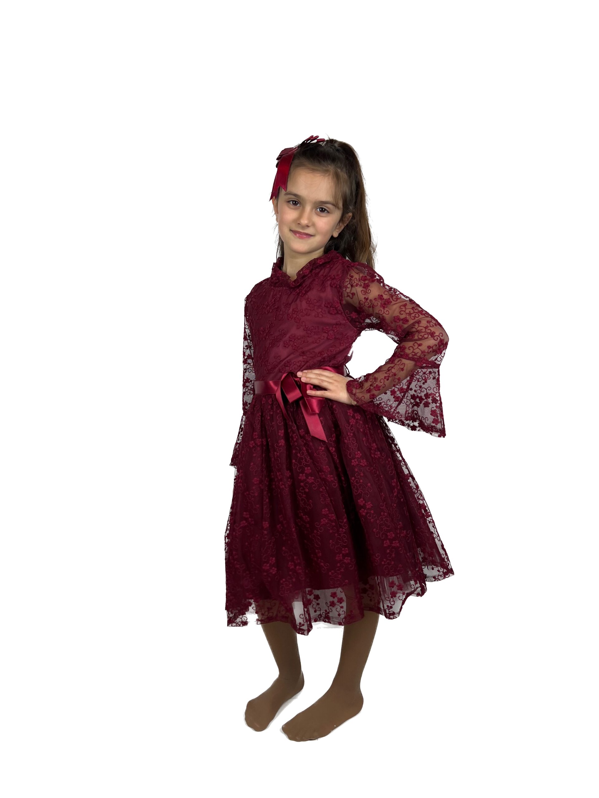 Rochie de Vis cu Dantelă și Accesorii Chic, Roșu, 6-12 ani