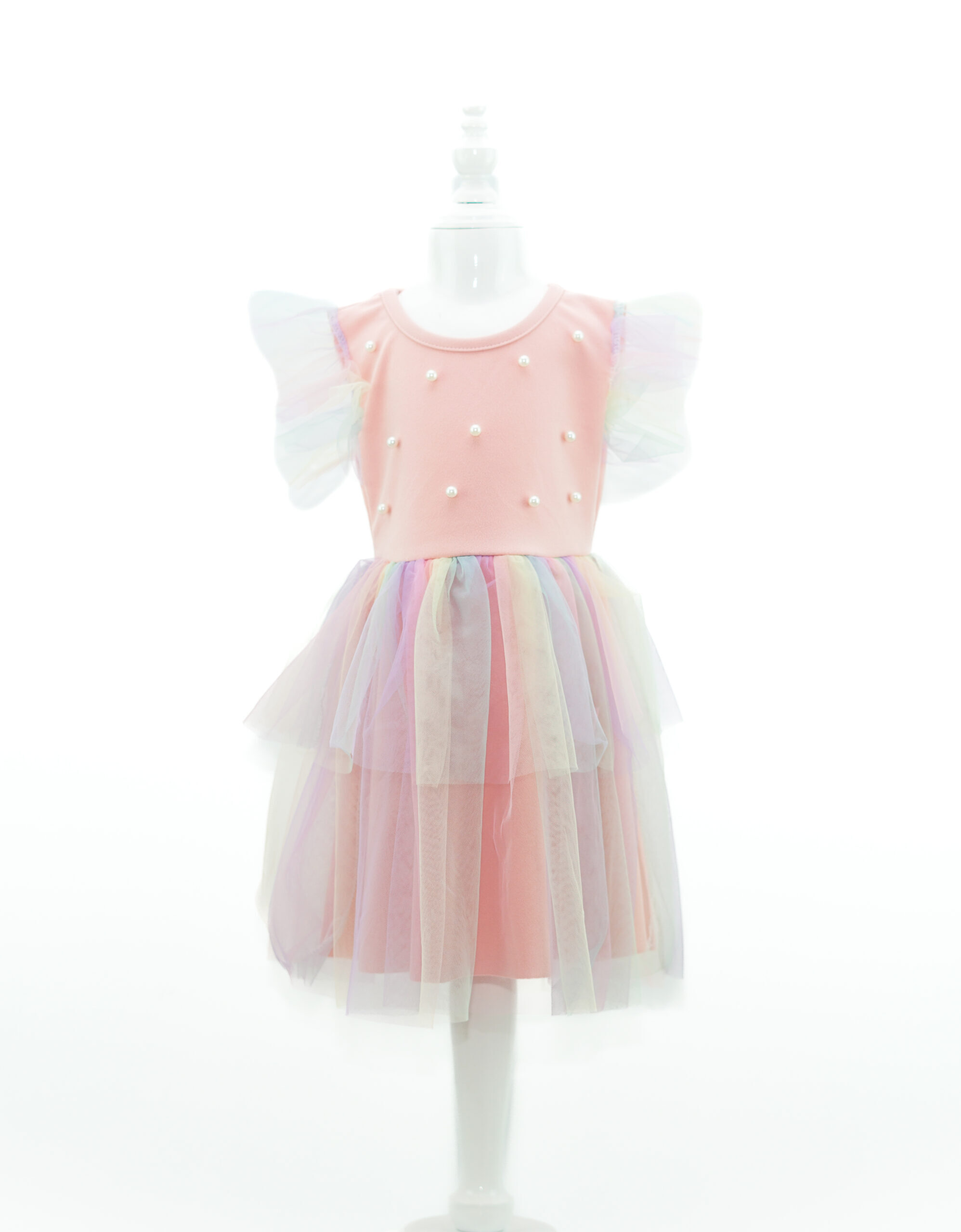 Rochie roz, tul colorat, 2-12 ani