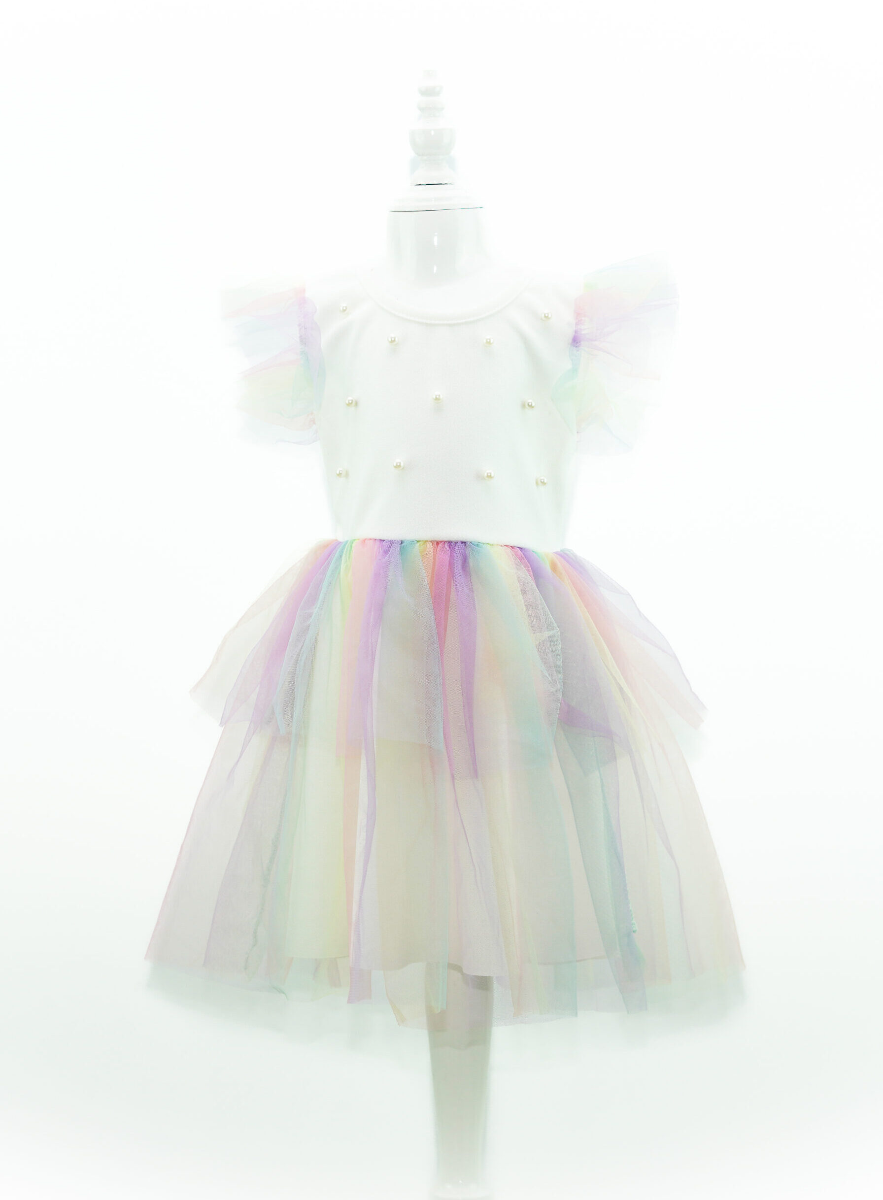 Rochie albă, tul colorat, 2-12 ani