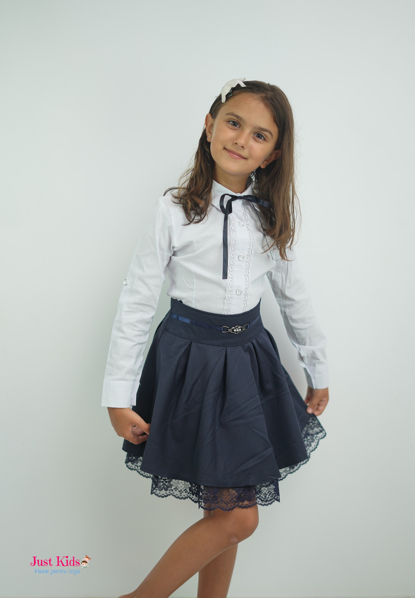 Fustă Elegantă cu Dantelă pentru Fete, Bleumarin, 8-12 Ani