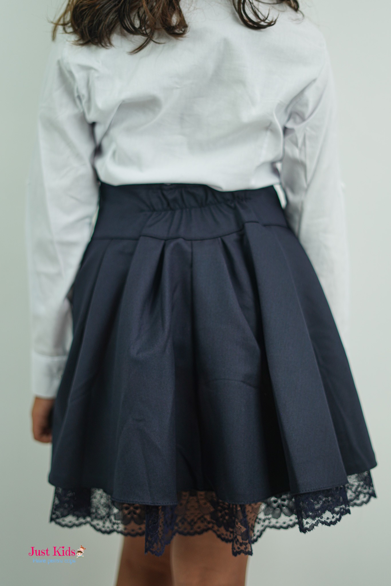Fustă Elegantă cu Dantelă pentru Fete, Bleumarin, 8-12 Ani - imagine 3
