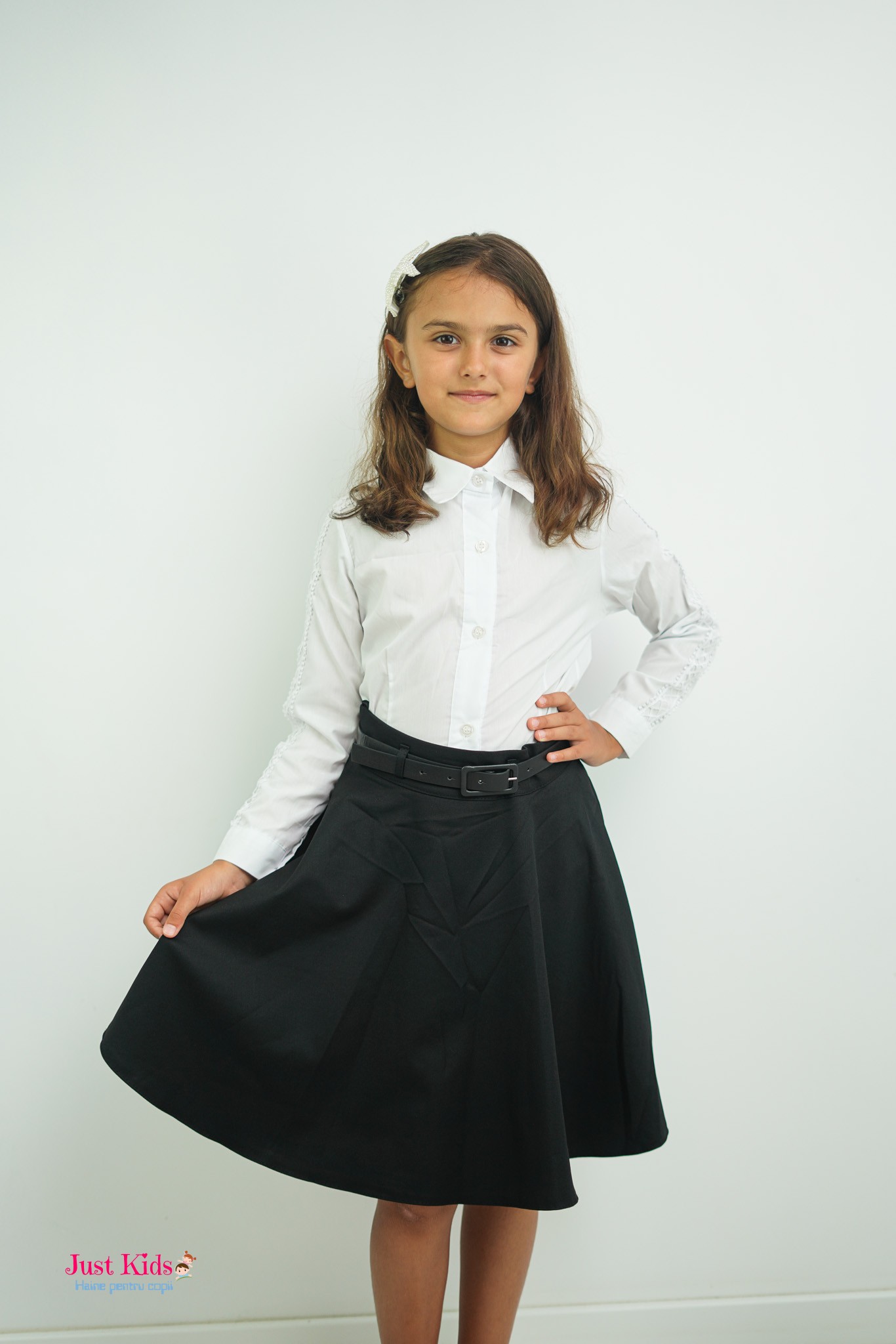 Fustă Neagră Clasică cu Curea Reglabilă, Neagră, 8-12 Ani