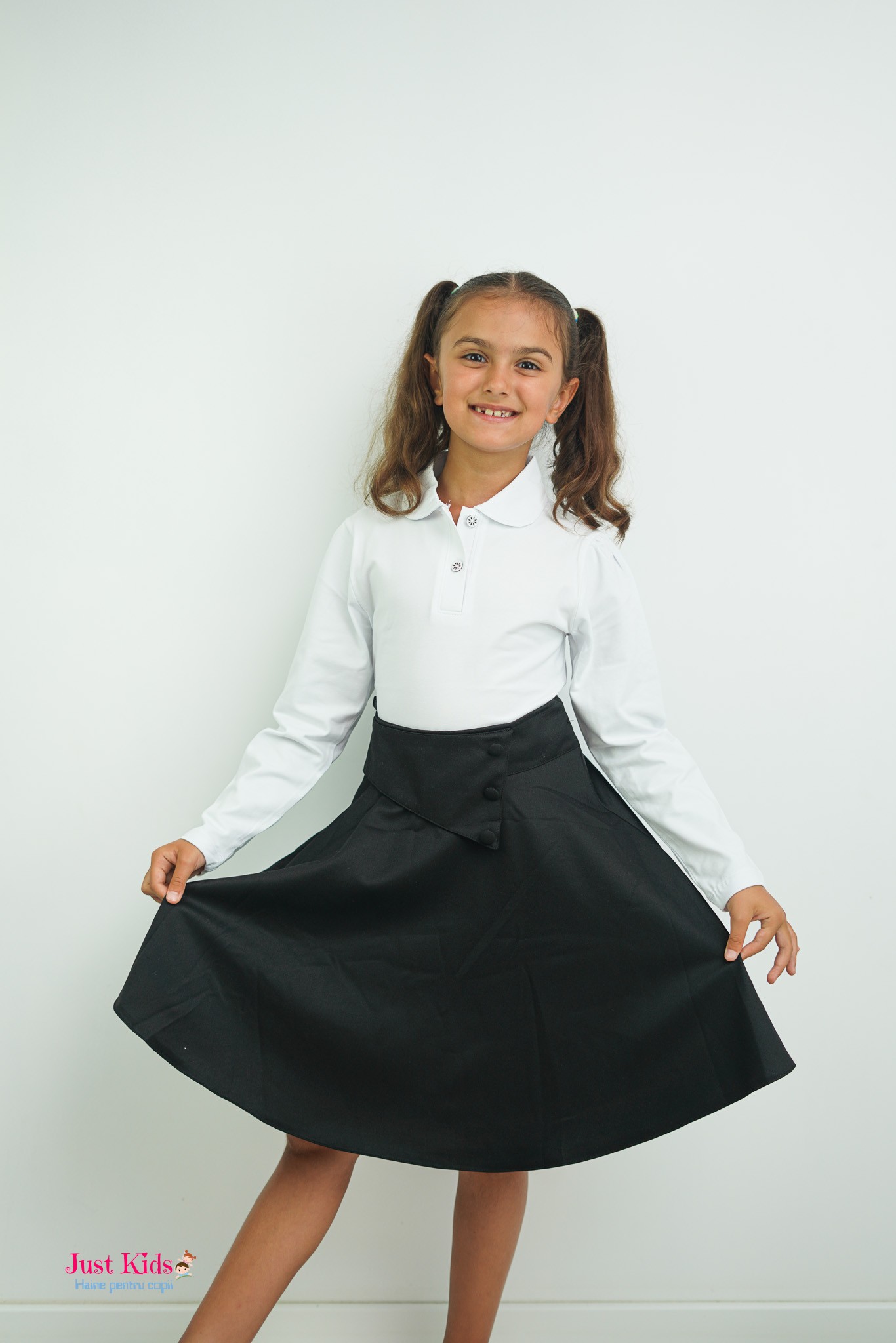 Fustă Școlară Elegantă cu Talie Înaltă, Neagră, 8-12 Ani