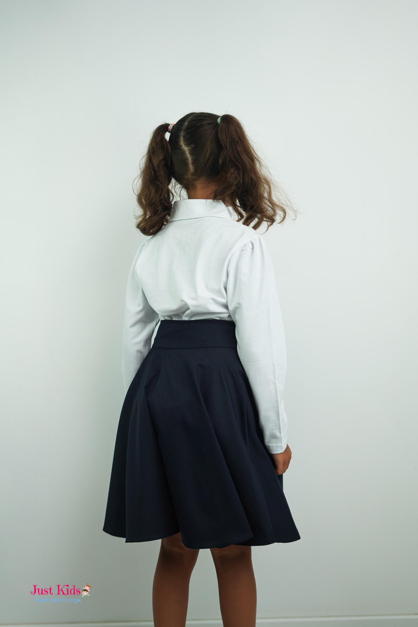 Fustă Școlară Elegantă cu Talie Înaltă, Albastră, 8-12 Ani - imagine 4