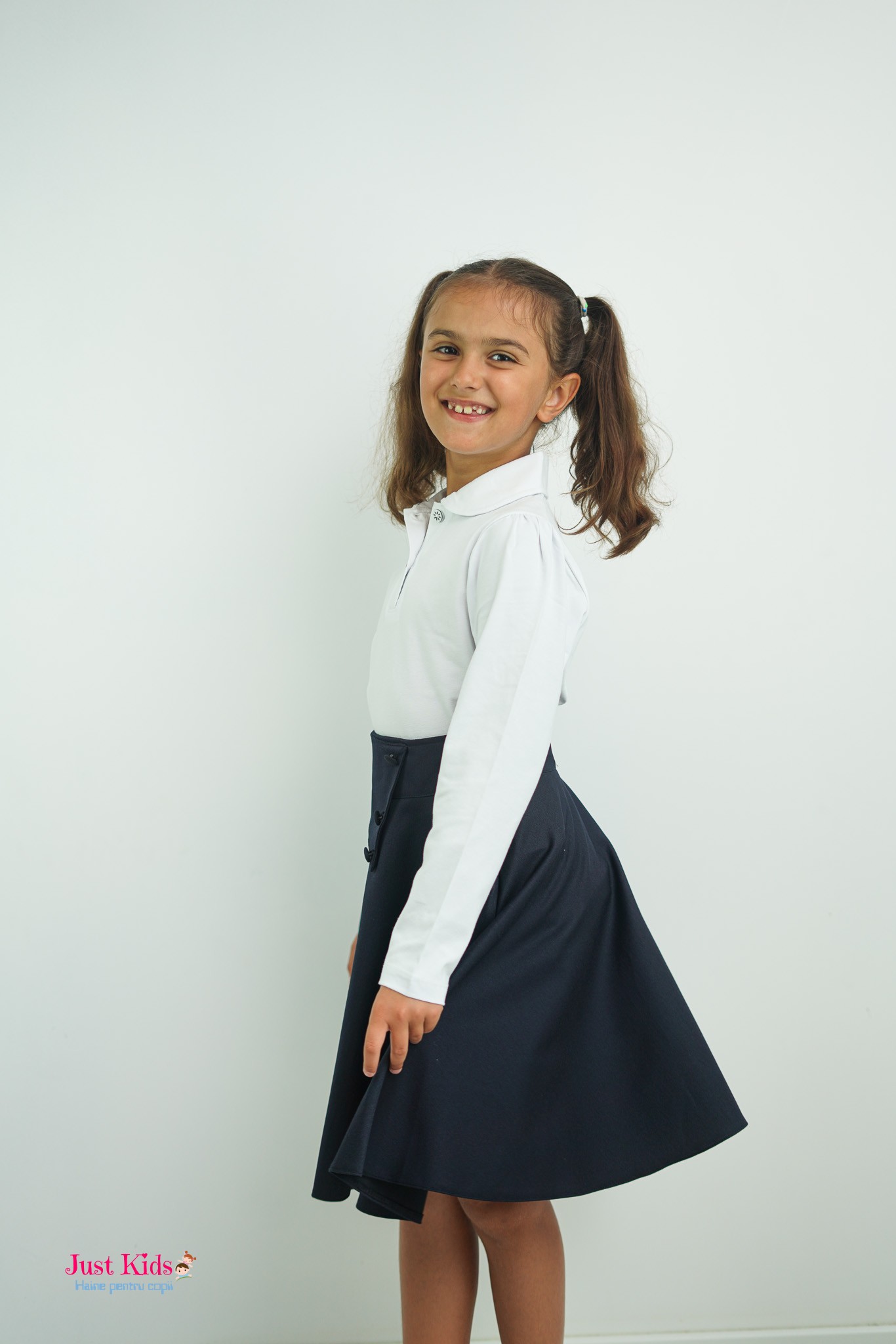 Fustă Școlară Elegantă cu Talie Înaltă, Albastră, 8-12 Ani - imagine 3