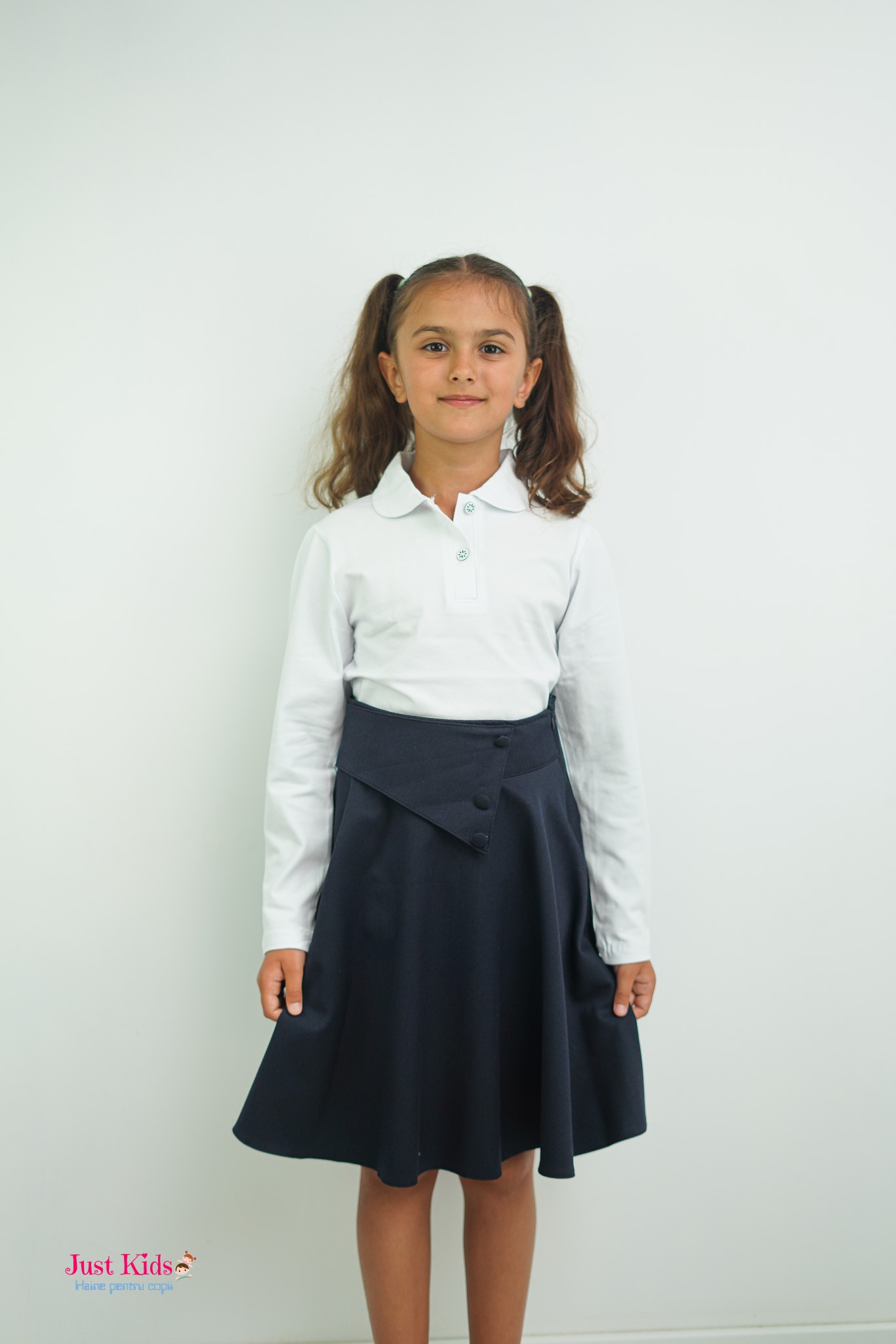 Fustă Școlară Elegantă cu Talie Înaltă, Albastră, 8-12 Ani