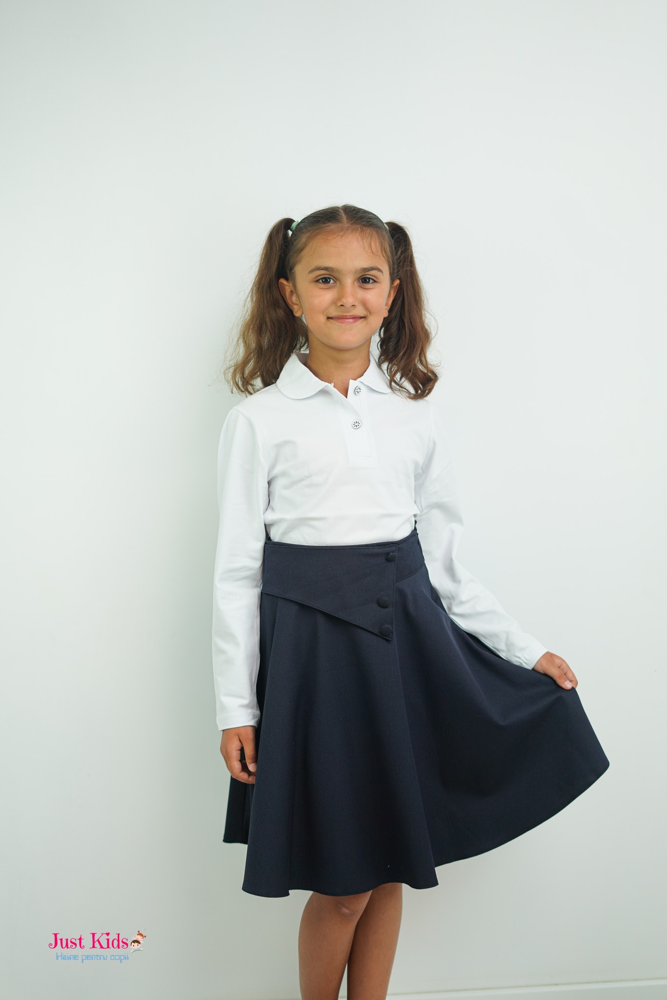 Fustă Școlară Elegantă cu Talie Înaltă, Albastră, 8-12 Ani