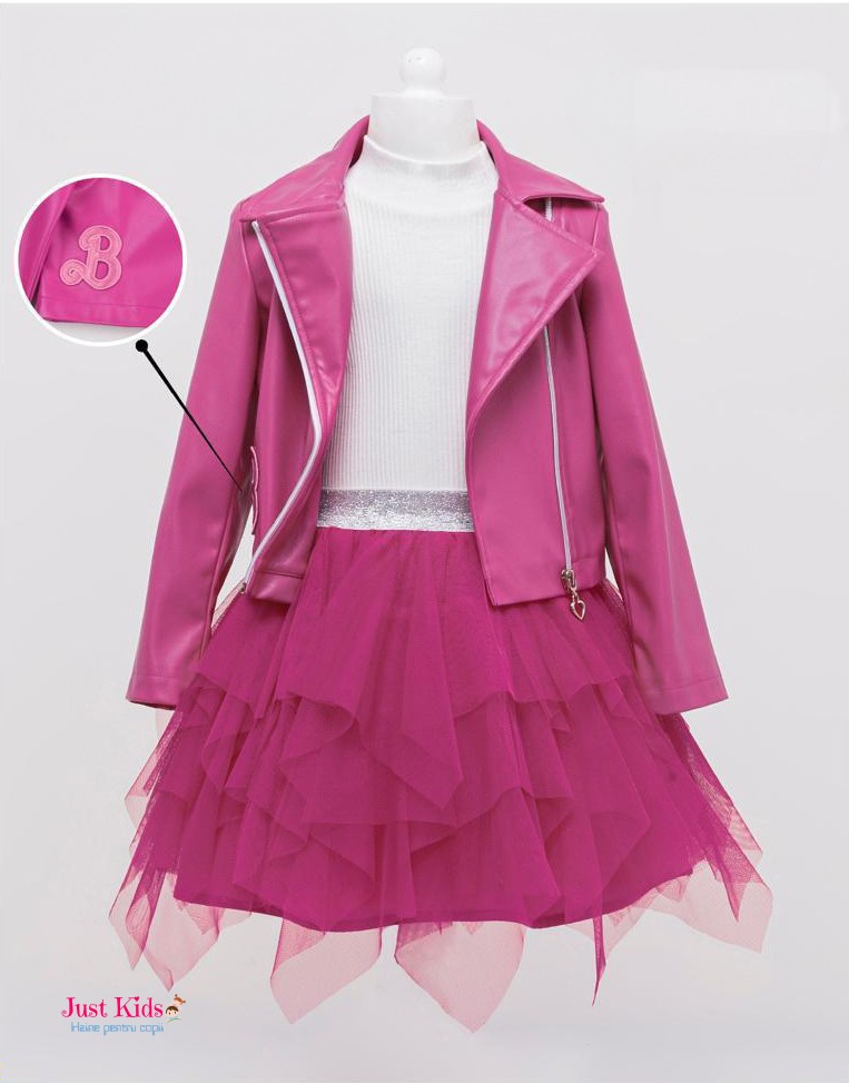 Set fetițe Barbie – Geacă din piele eco și Fustă Tutu cu Volane, 6-9 ani