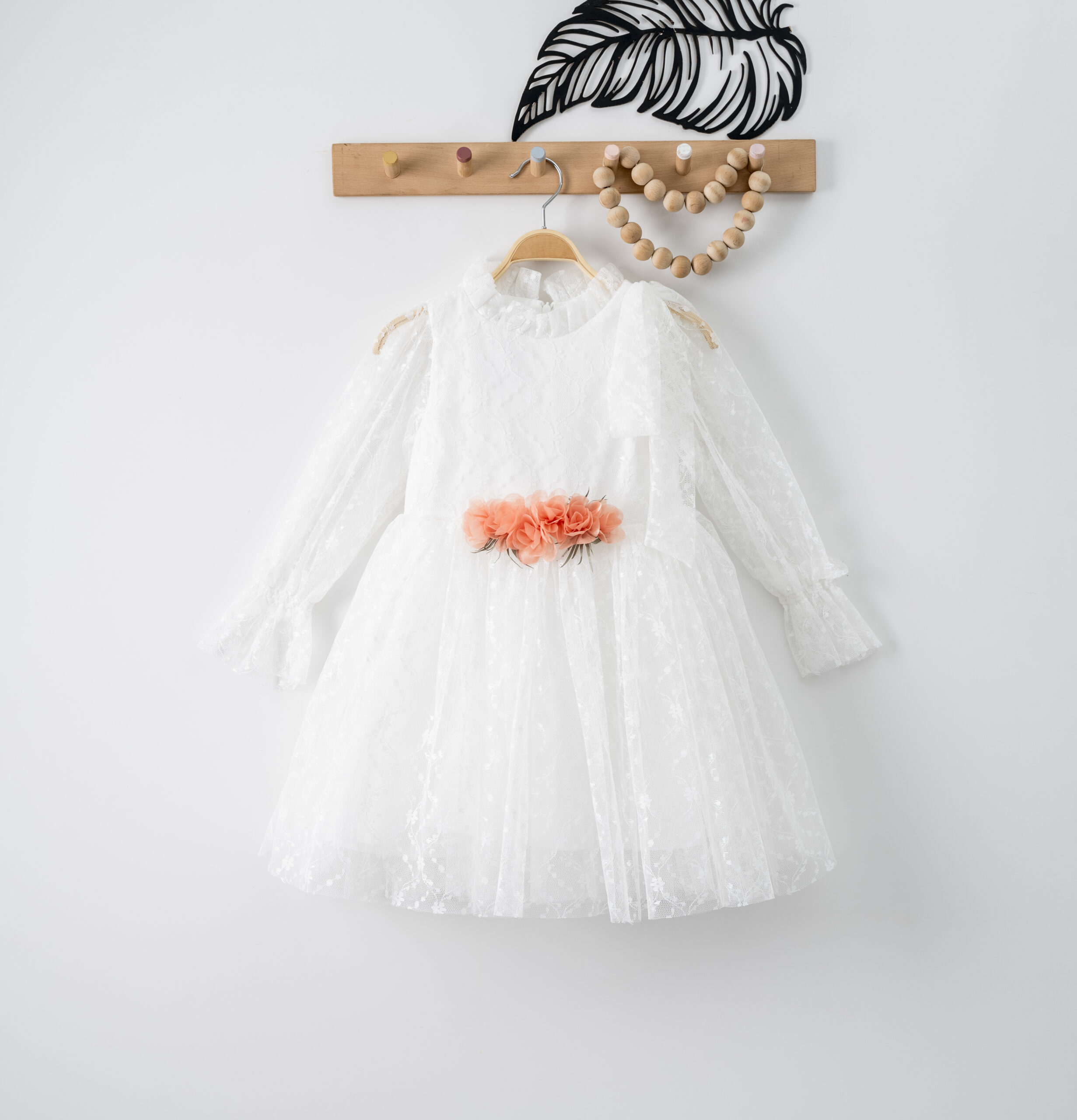 Rochie Albă de Prințesă cu Dantelă și Accesoriu Floral, Portocaliu, 3-6 Ani