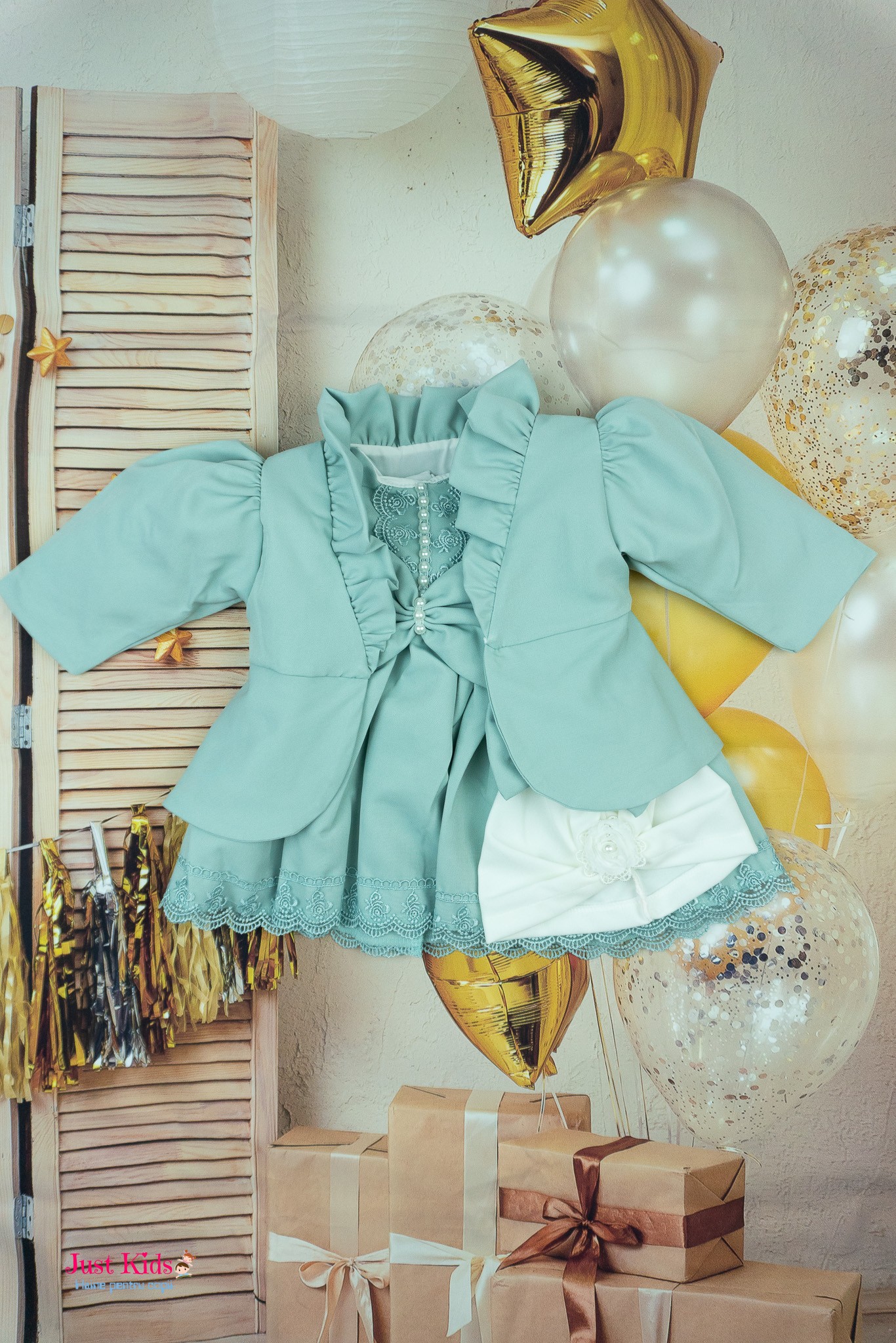 Rochiță Botez cu Sacou, Verde Pudră, 0-6 luni