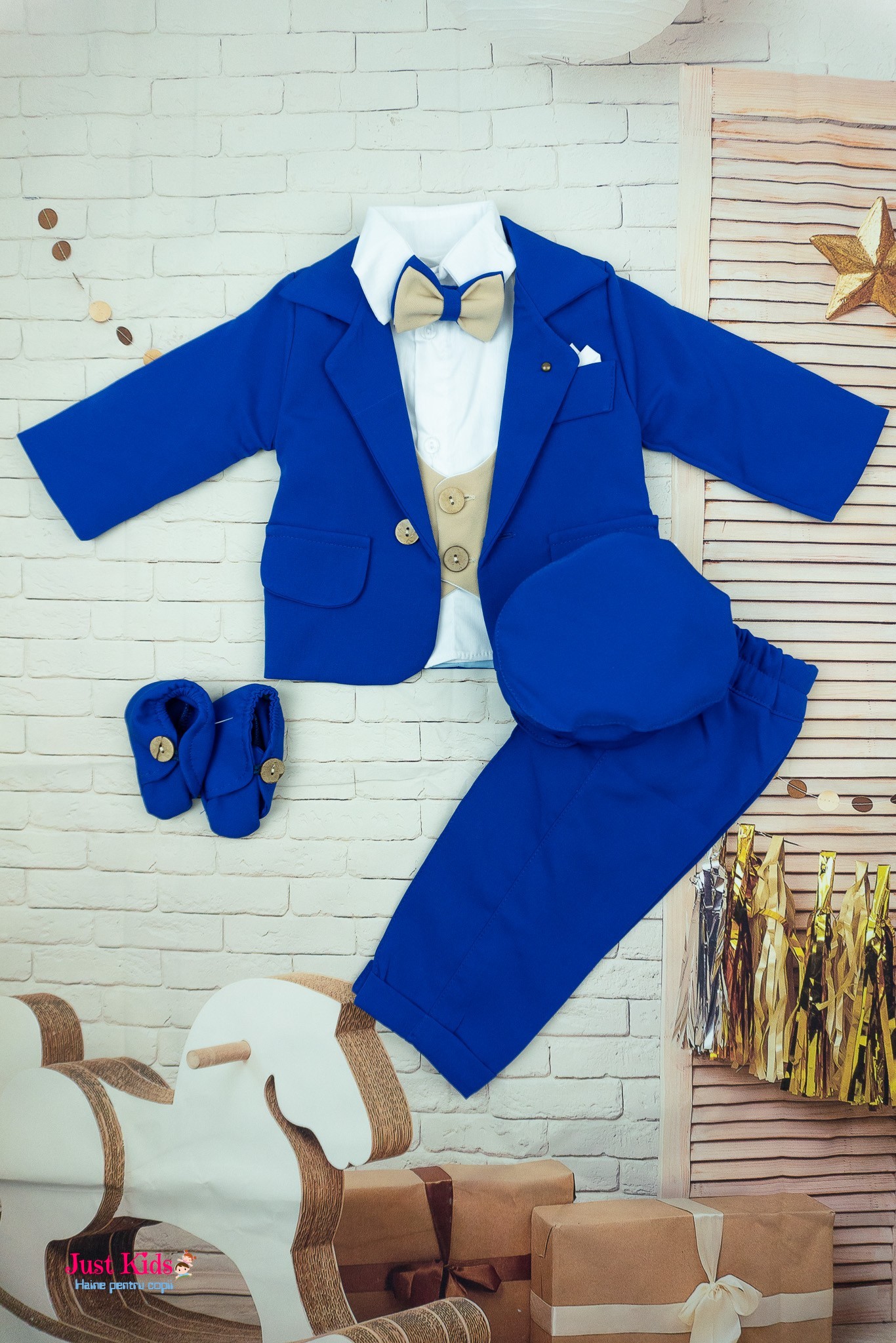 Costum Elegant cu Papion pentru Botez, Albastru, 0-6 luni