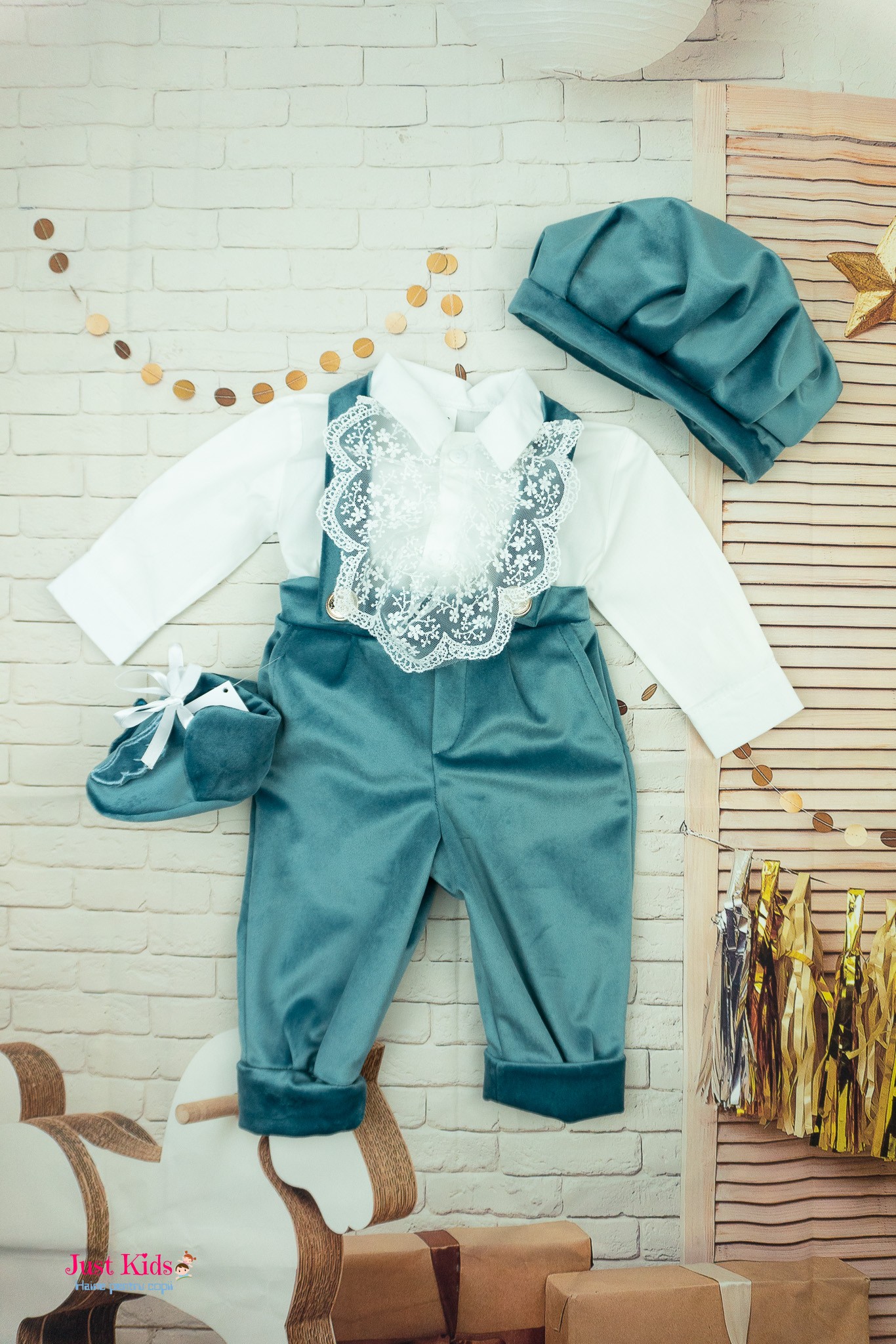 Set Salopetă Elegantă pentru Botez, Blue, 0-3 luni