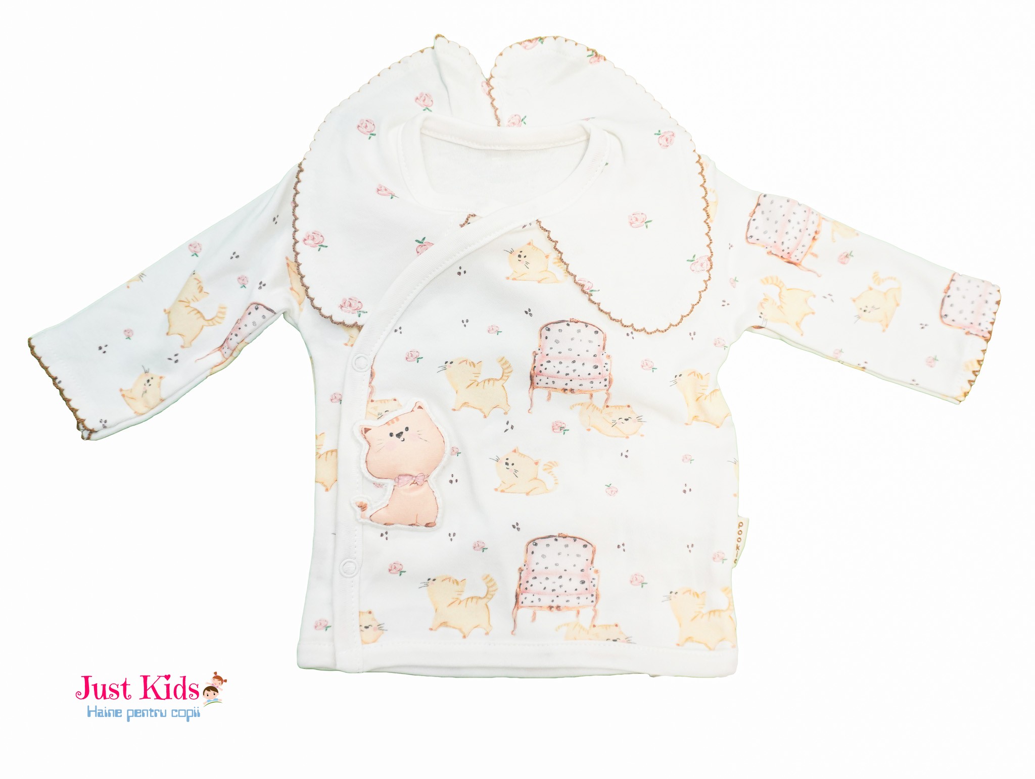 Set Nou-Născut din Bumbac cu Imprimeu Pisici și Floricele, Alb, 0-3 luni