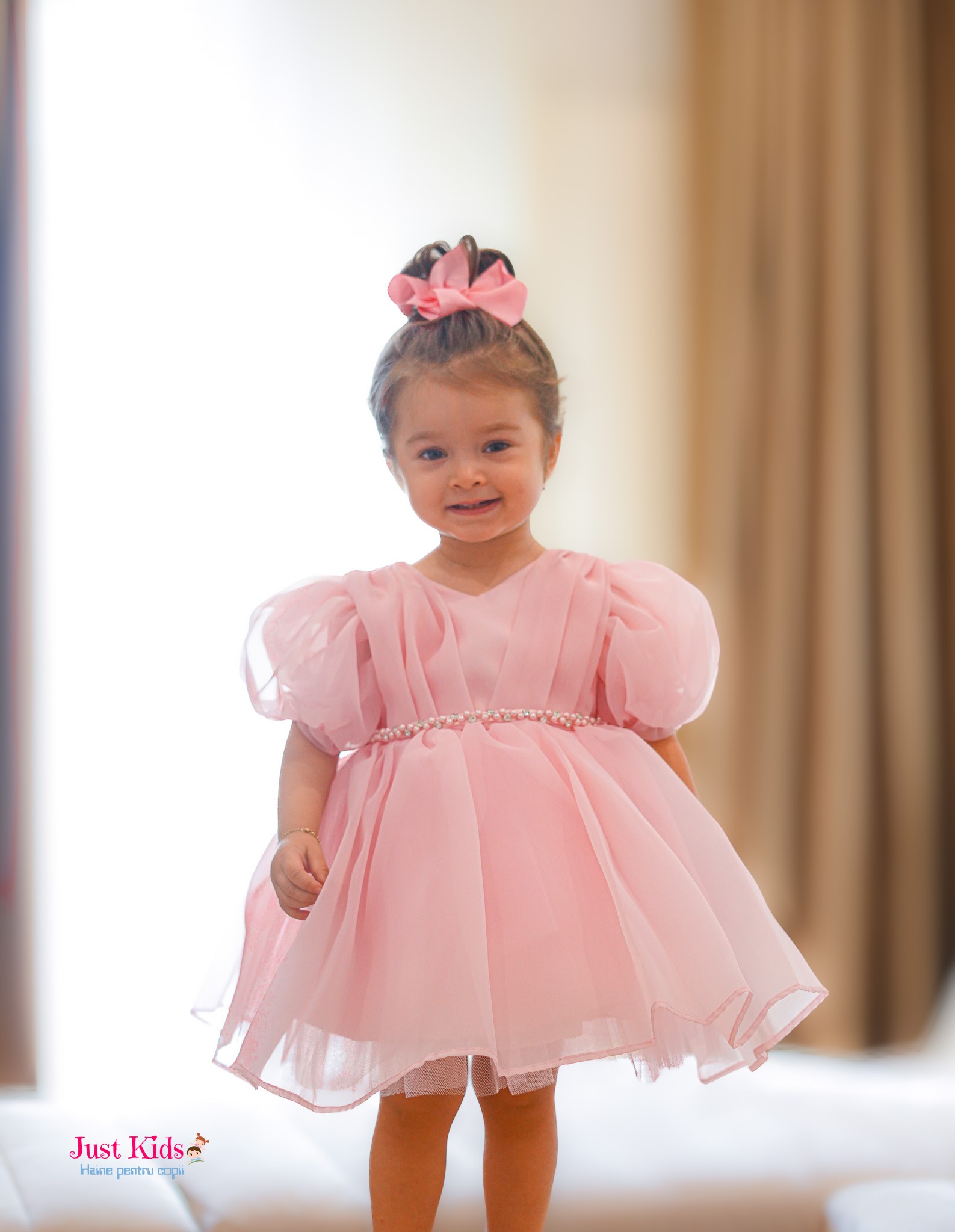 Rochiță de Basm cu Fundiță pentru Fetițe, Roz Pastel, 1-5 ani