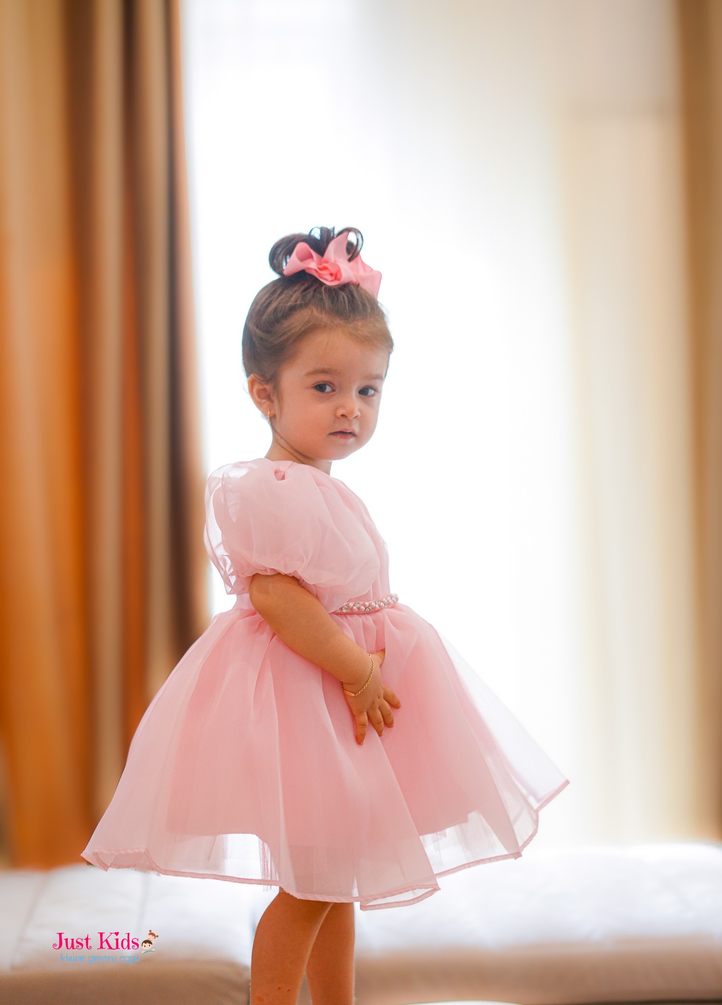 Rochiță de Basm cu Fundiță pentru Fetițe, Roz Pastel, 1-5 ani - imagine 4