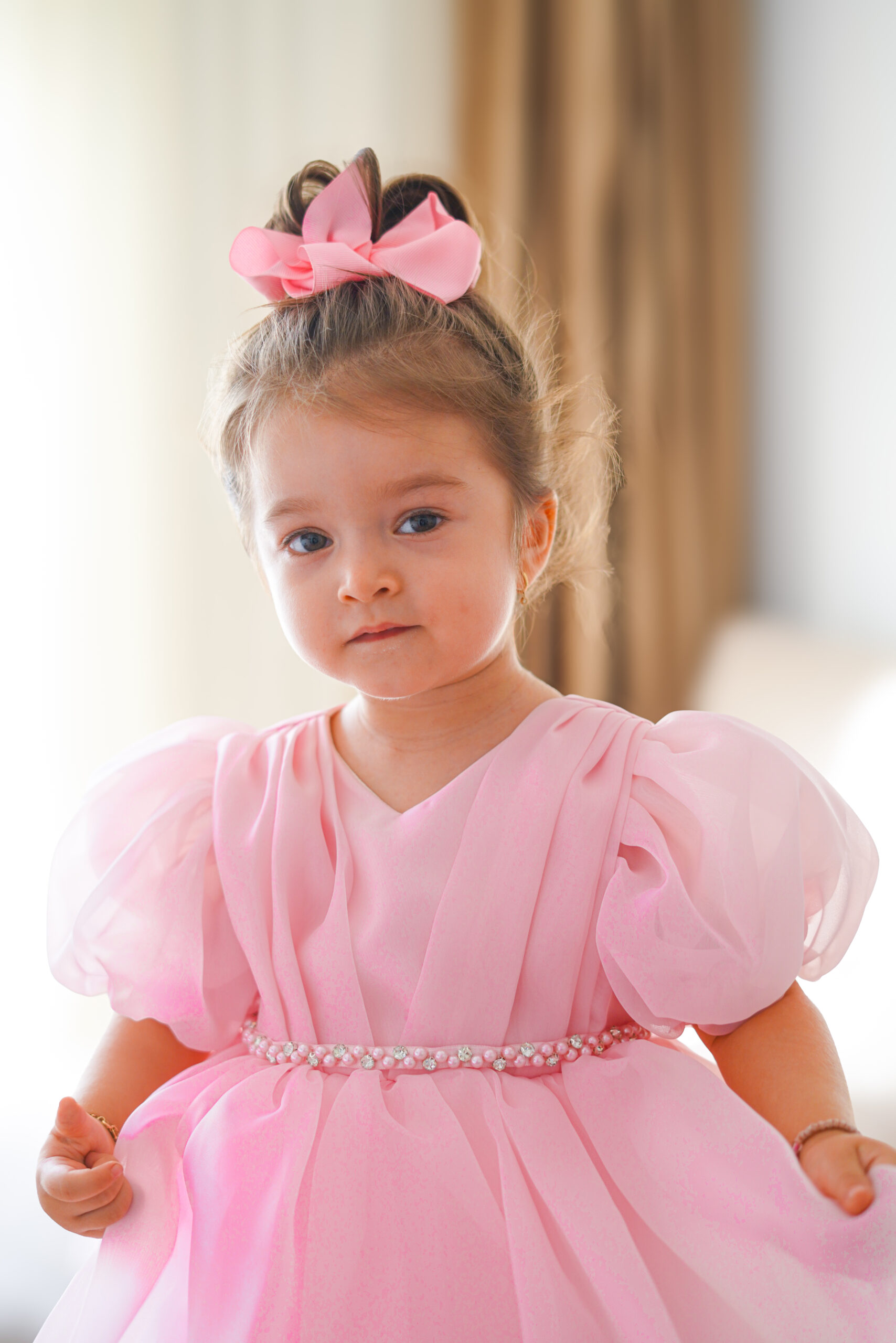 Rochiță de Basm cu Fundiță pentru Fetițe, Roz Pastel, 1-5 ani