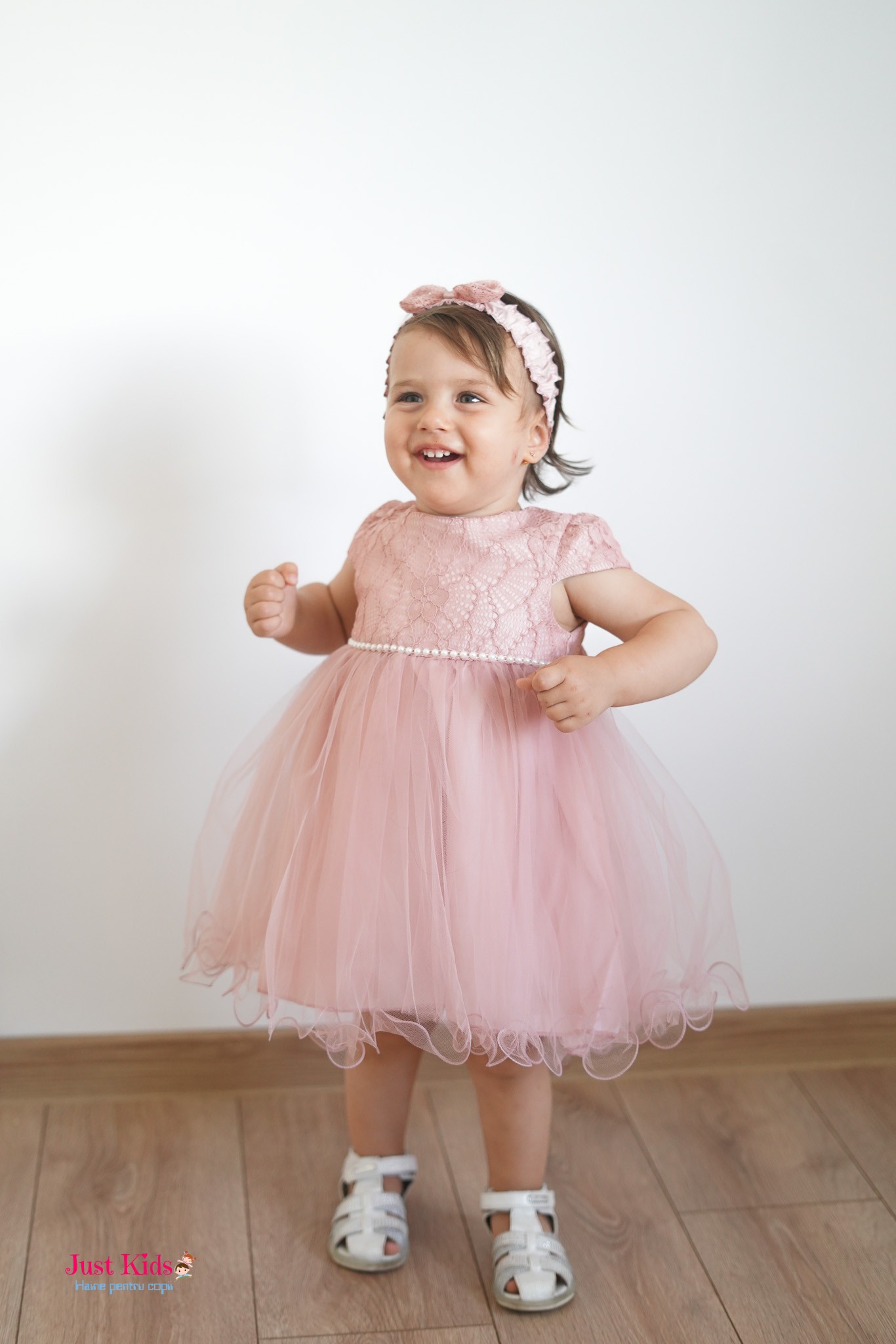 Rochiță Elegantă cu Bentită Asortată, Roz, 9-24 luni - imagine 4