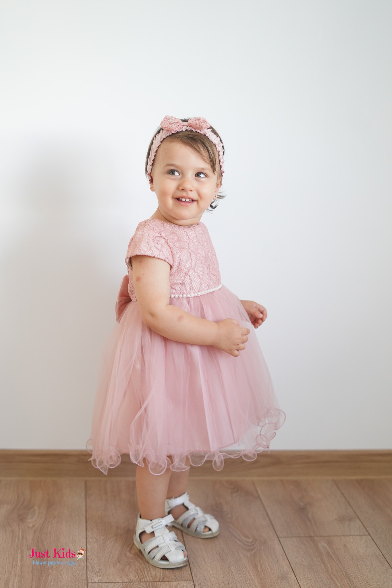 Rochiță Elegantă cu Bentită Asortată, Roz, 9-24 luni - imagine 3