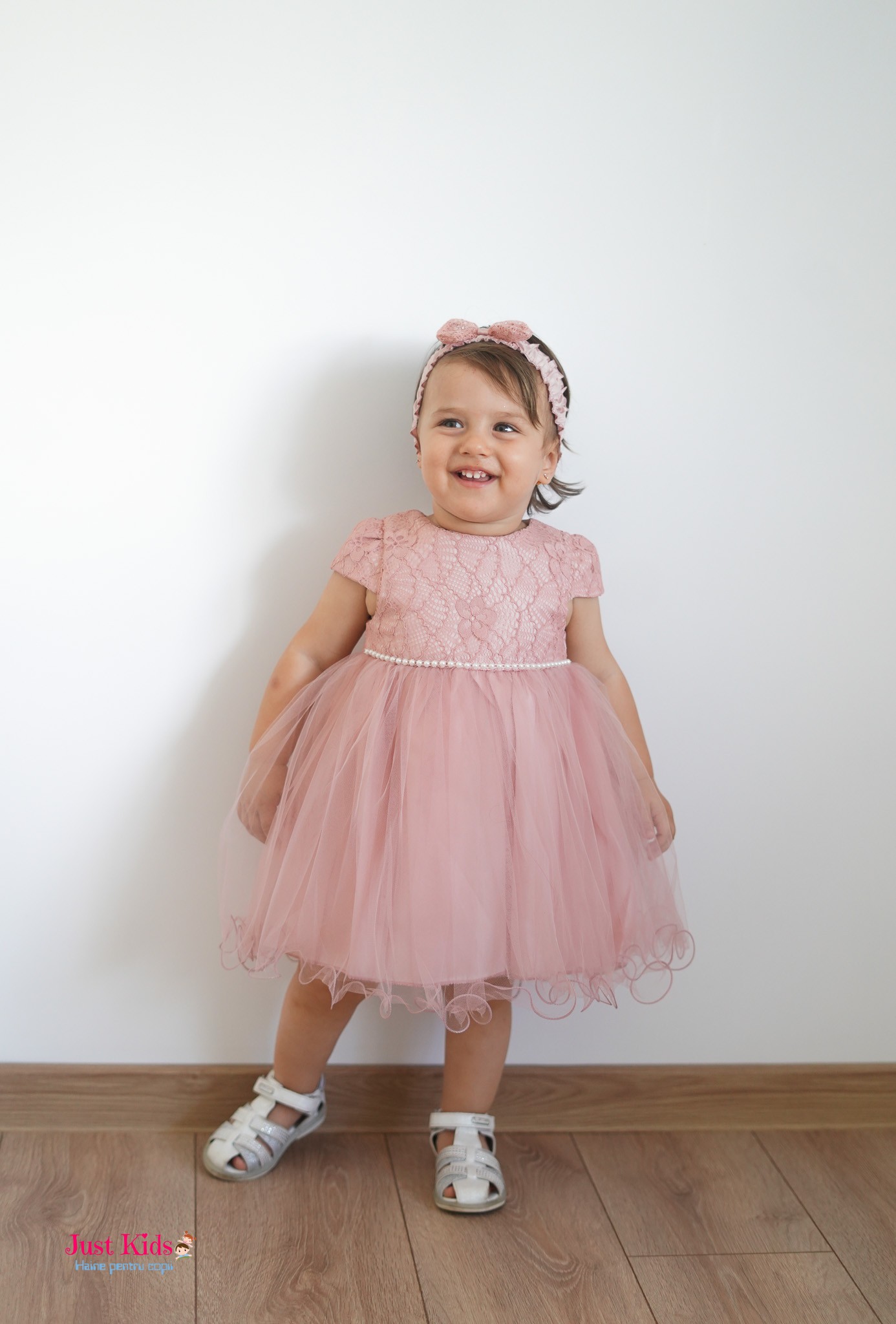 Rochiță Elegantă cu Bentită Asortată, Roz, 9-24 luni