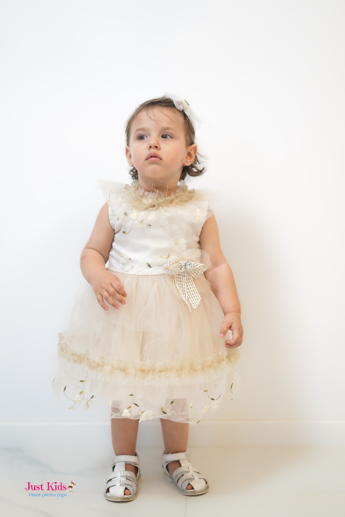 Rochiță Prințesă cu Bentită Asortată pentru Fetițe, Ivory, 2-5 Ani