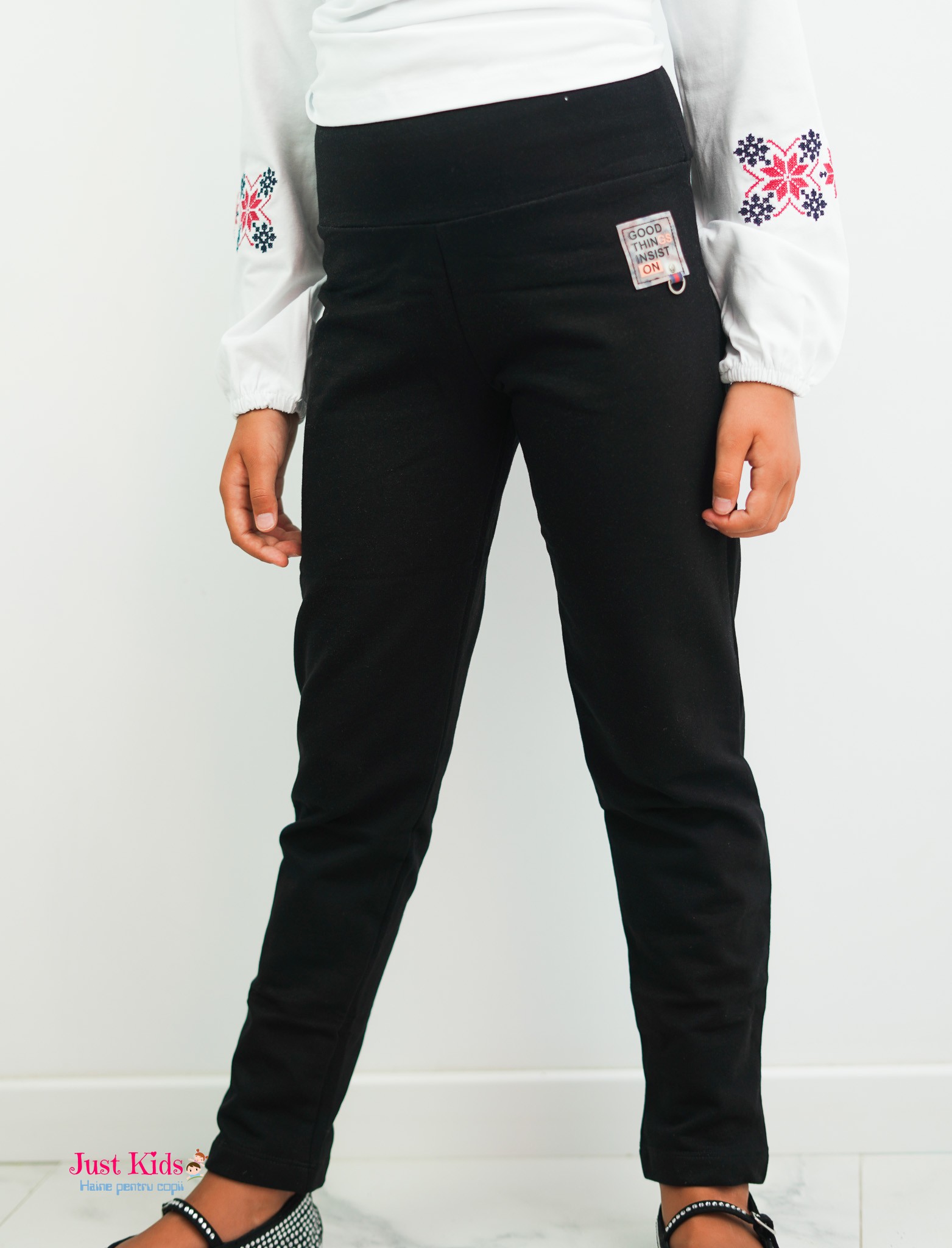 Colanți de bumbac cu talie înaltă, Negri, 8-12 Ani - imagine 3