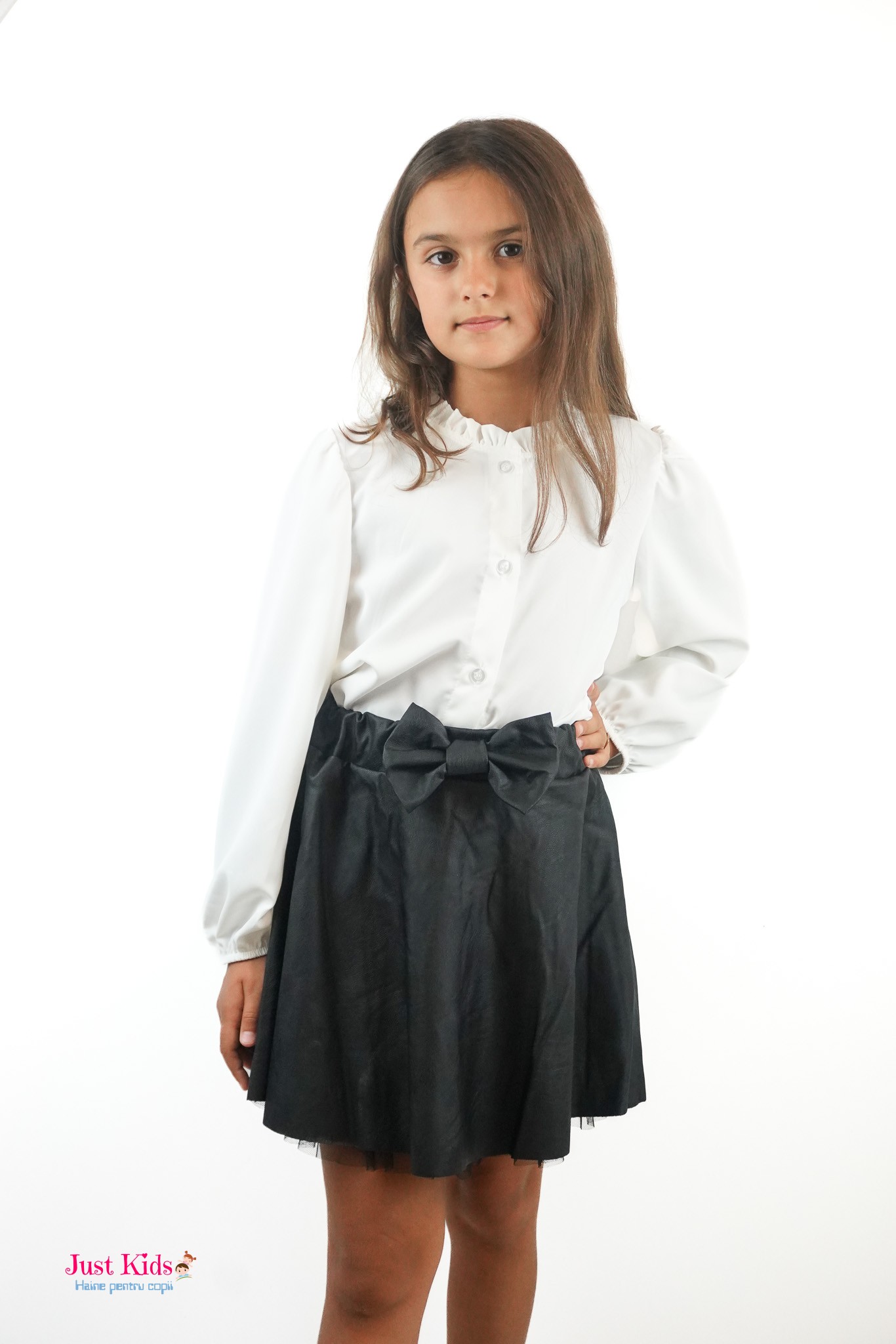 Cămașă de mătase cu volănașe, Albă, 4-14 Ani