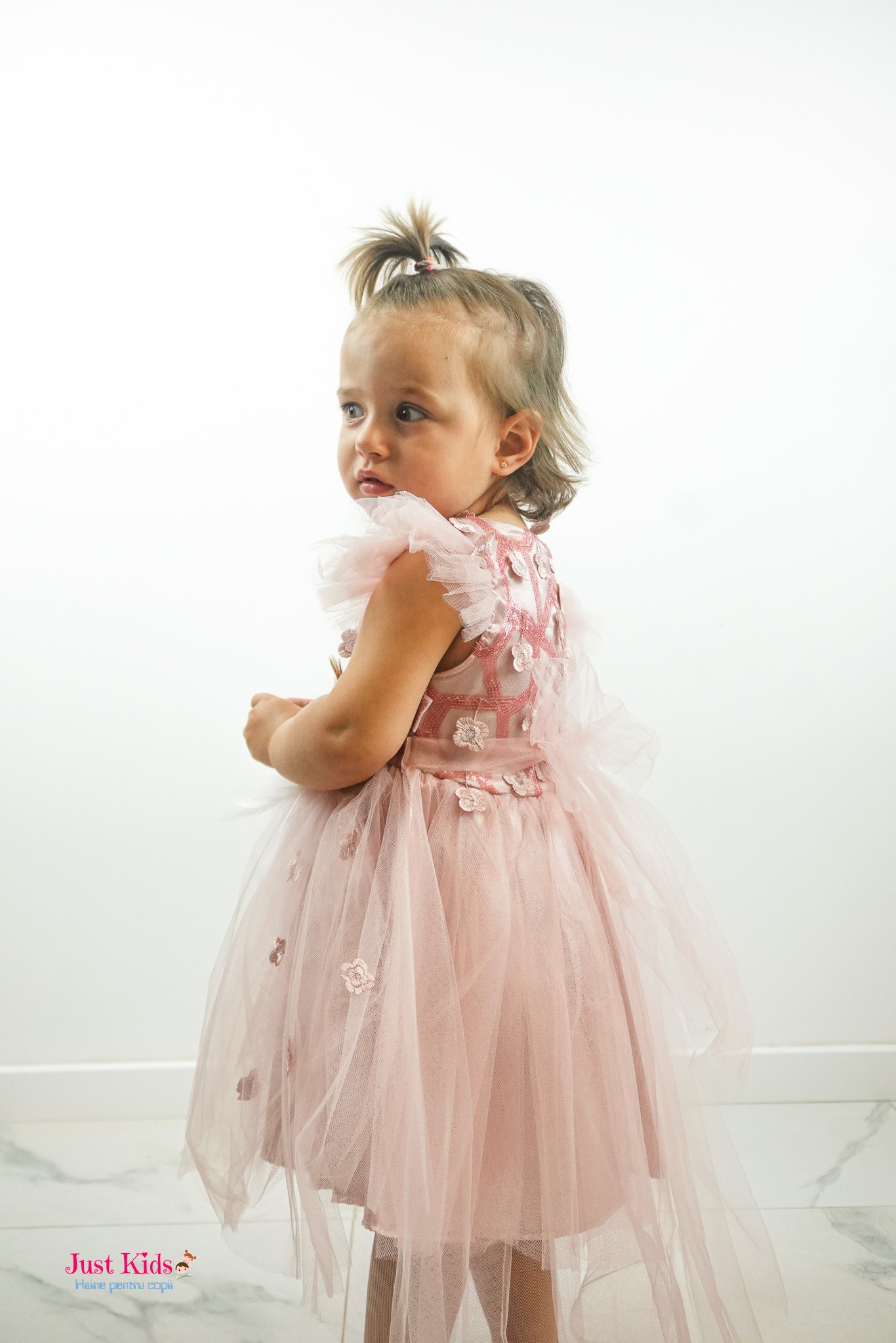 Rochiță cu Detalii Florale si Pene, Roz, 2-5 Ani - imagine 4