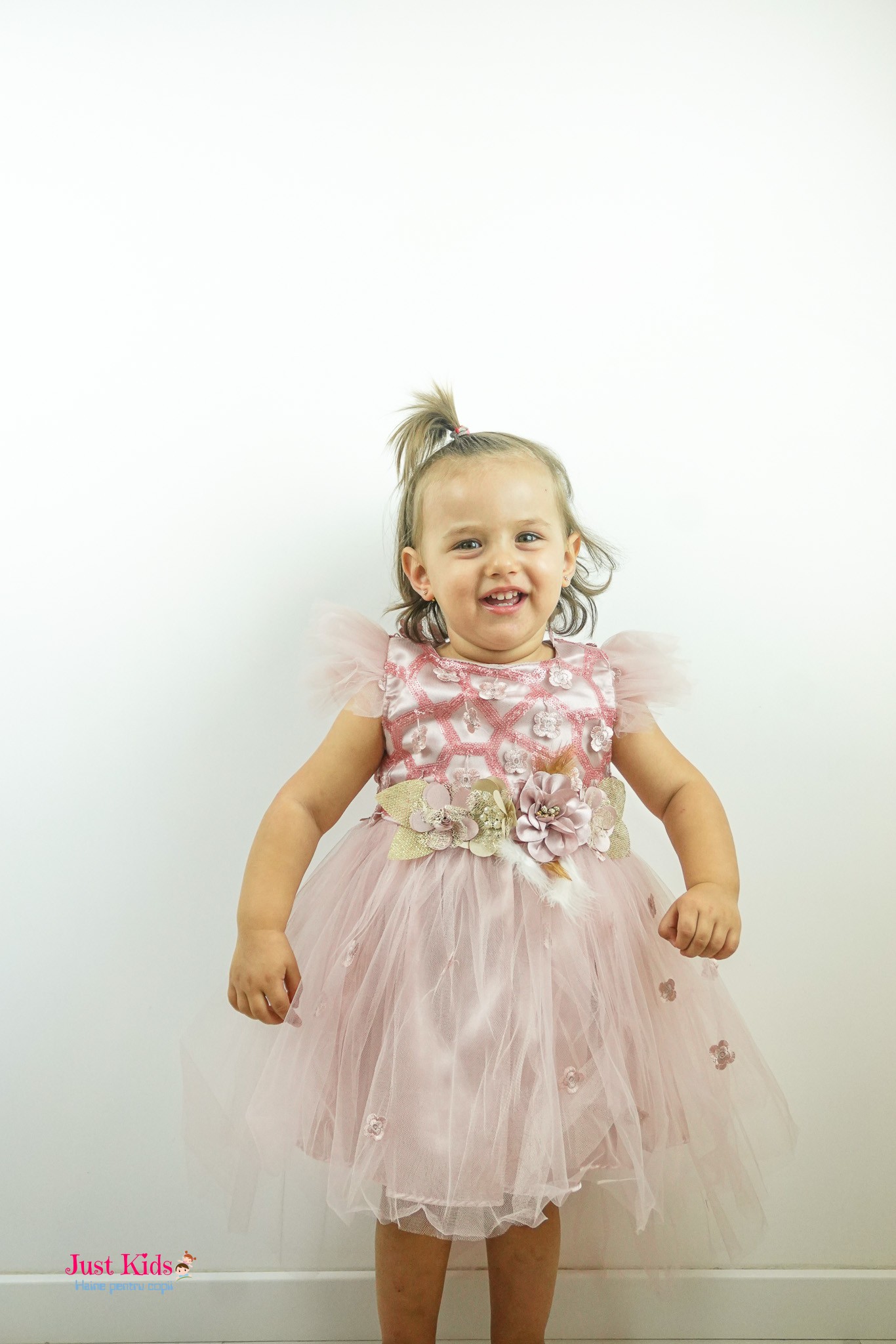 Rochiță cu Detalii Florale si Pene, Roz, 2-5 Ani - imagine 3