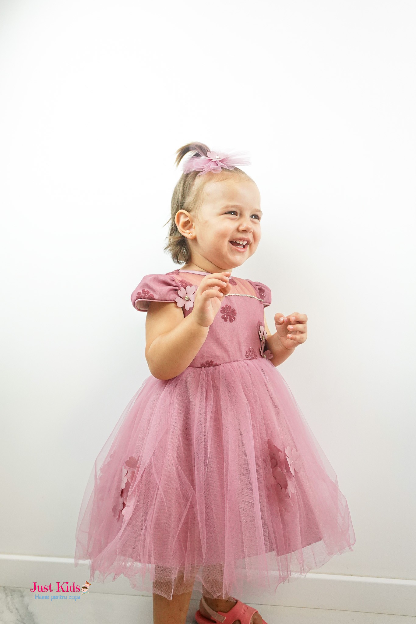 Rochie zână cu flori, Roz, 1-3 Ani - imagine 3