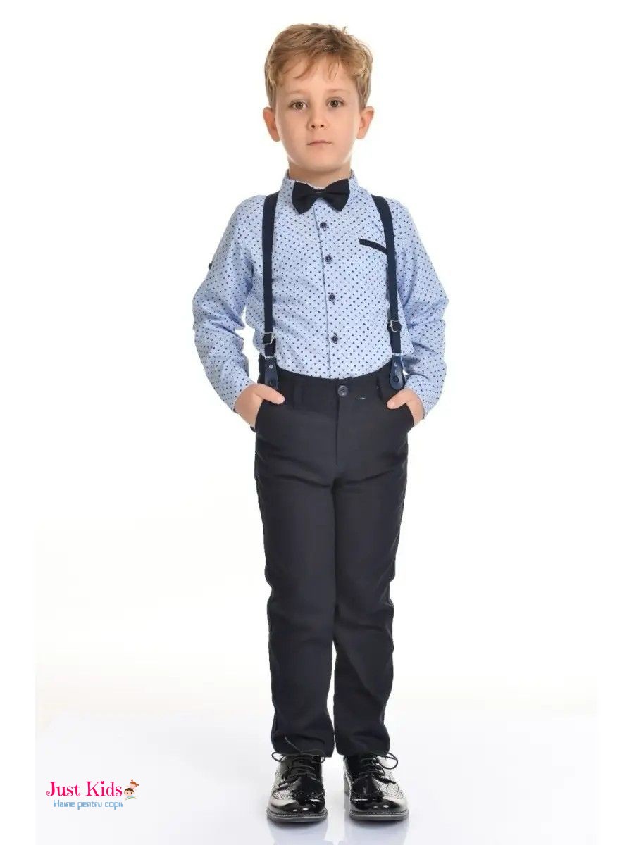 Set/Compleu elegant 4 piese, pantaloni și cămașă tip body, Blue, 6-24 luni