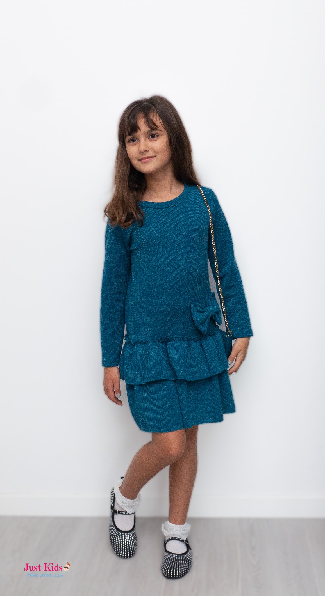 Rochie de tricot cu gentuța, Verde smarald, 4-14 ani - imagine 3