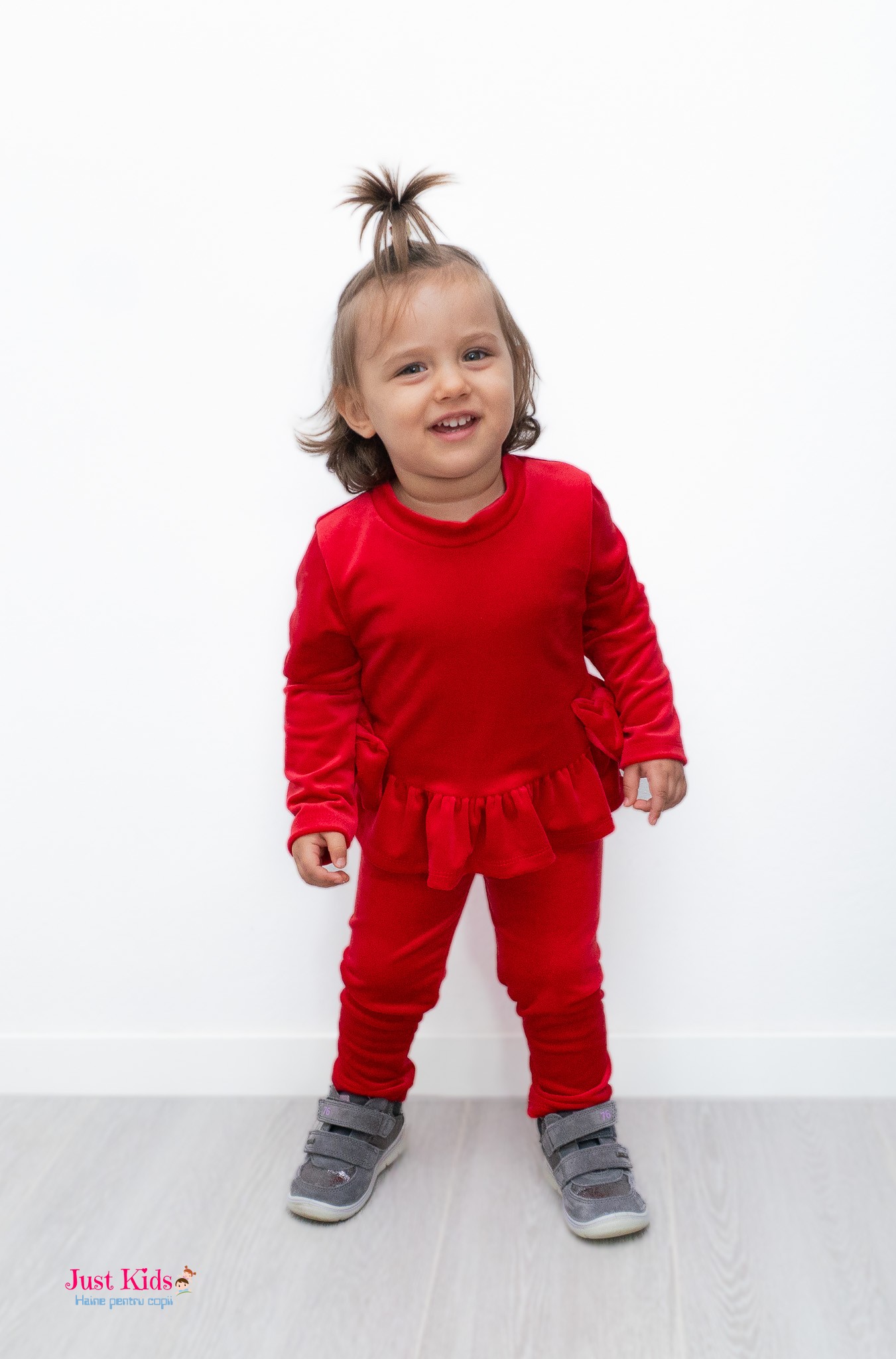 Set Elegant 3 Piese de Catifea cu Bentiță, Roșu, 1-3 ani