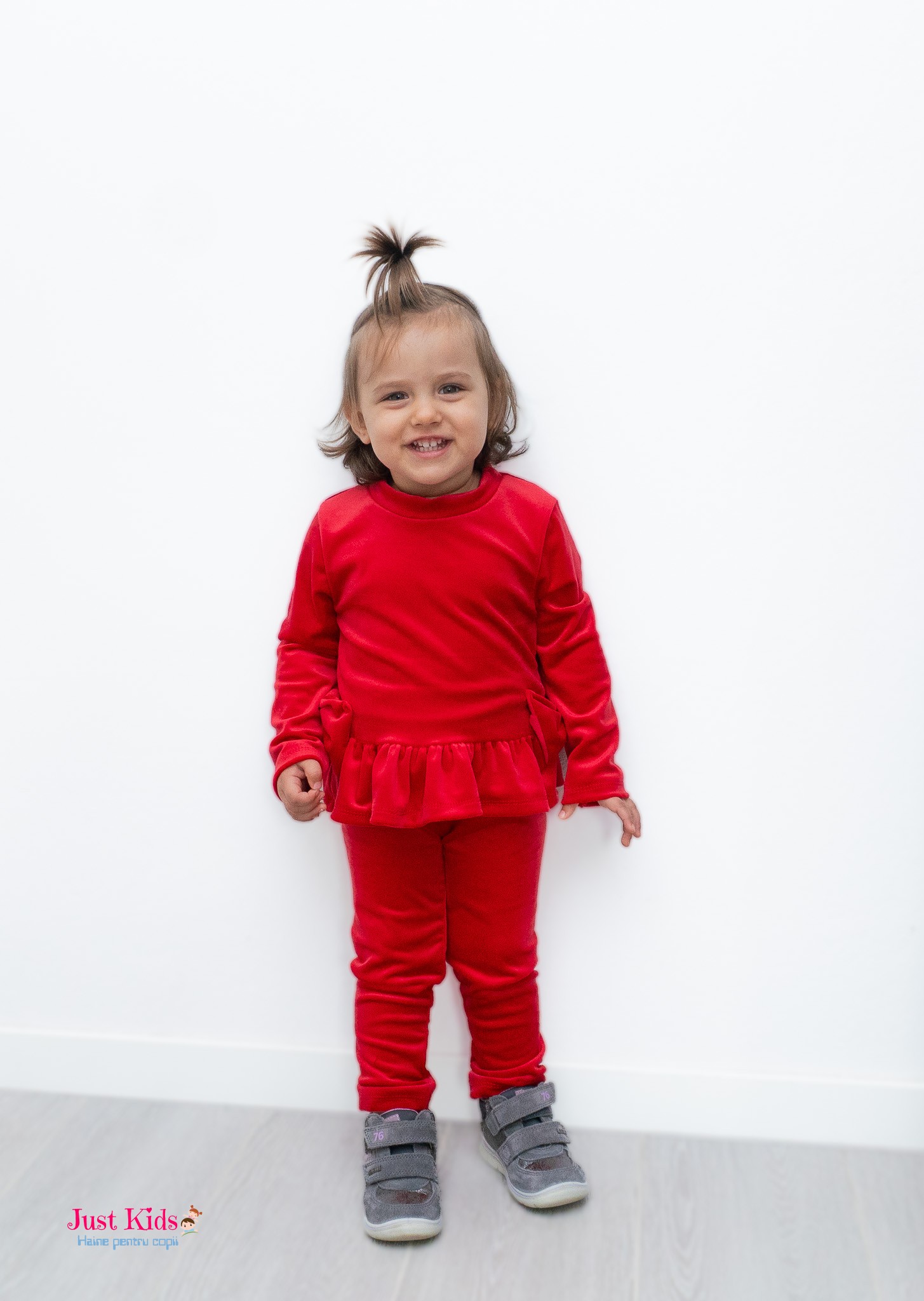 Set Elegant 3 Piese de Catifea cu Bentiță, Roșu, 1-3 ani