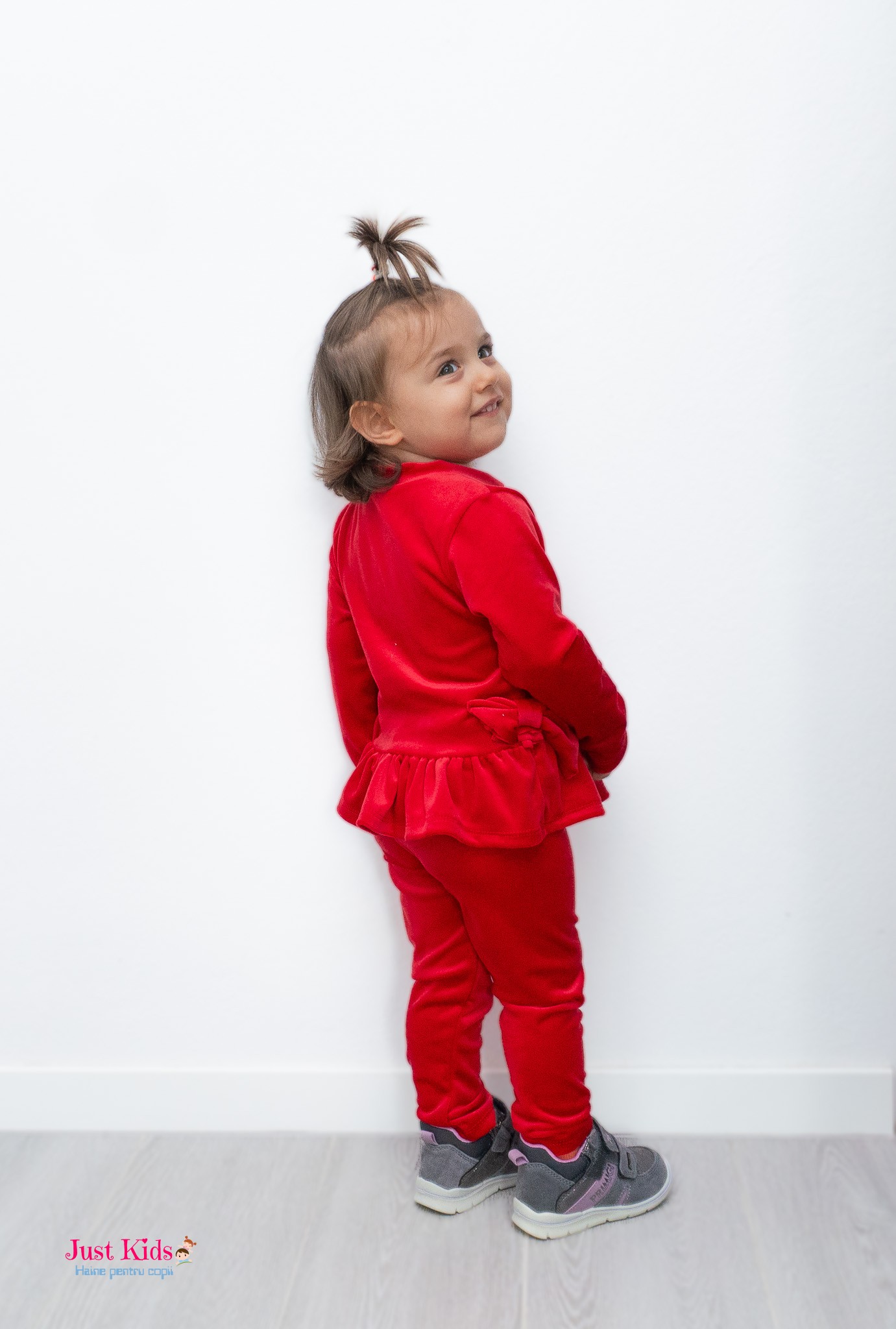 Set Elegant 3 Piese de Catifea cu Bentiță, Roșu, 1-3 ani - imagine 3