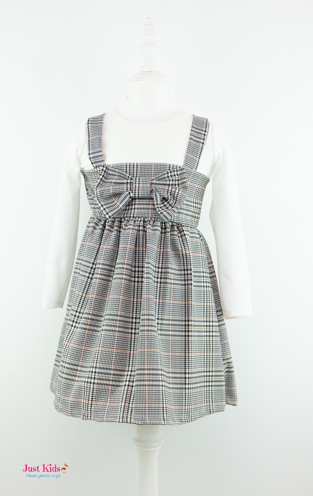 Rochie Carouri Roz cu Bluză Integrată pentru Fetițe, Gri, 4-14 ani