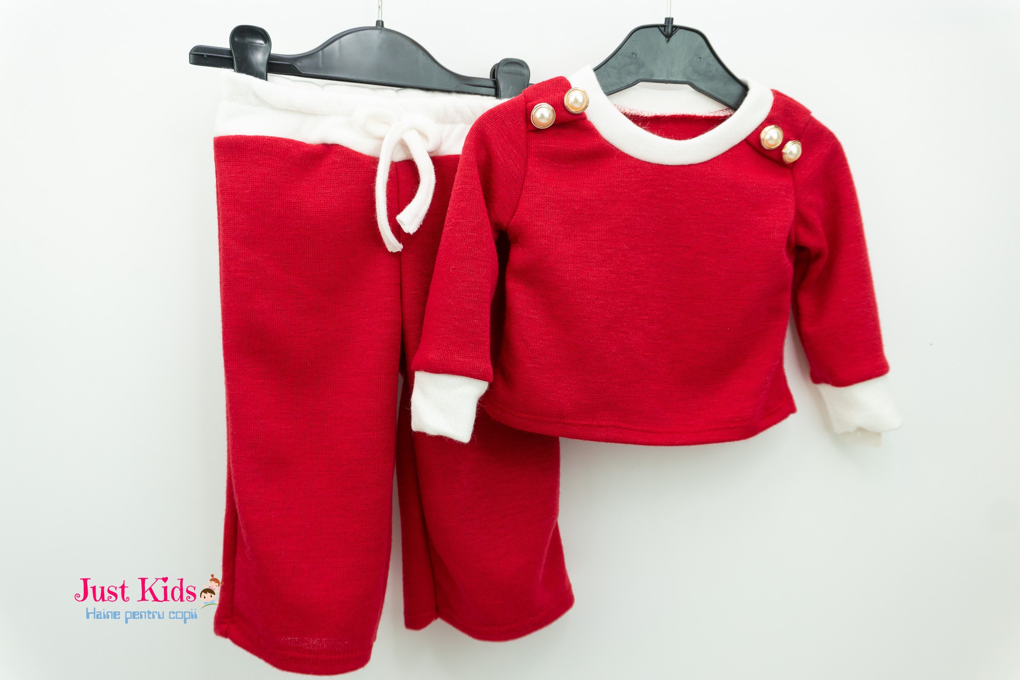 Set 2 Piese din Tricot cu Nasturi Eleganți, Roșu, 6-36 luni