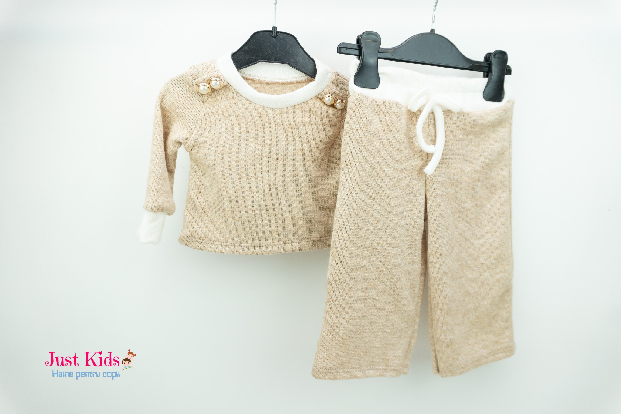 Set 2 Piese din Tricot cu Nasturi Eleganți, Bej, 6-36 luni