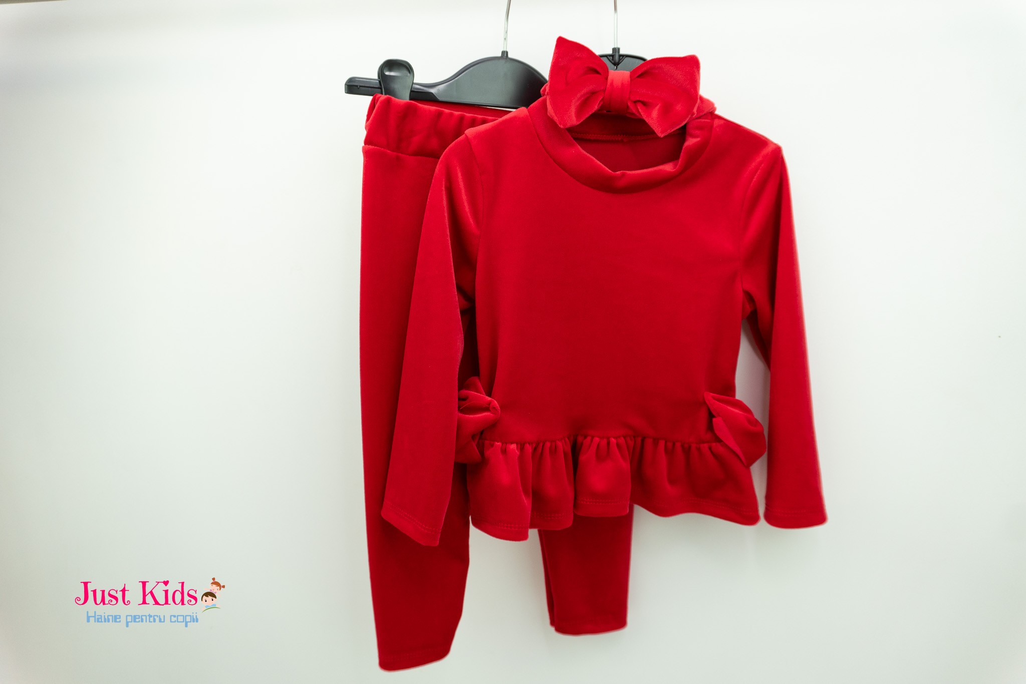 Set Elegant 3 Piese de Catifea cu Bentiță, Roșu, 1-3 ani - imagine 6