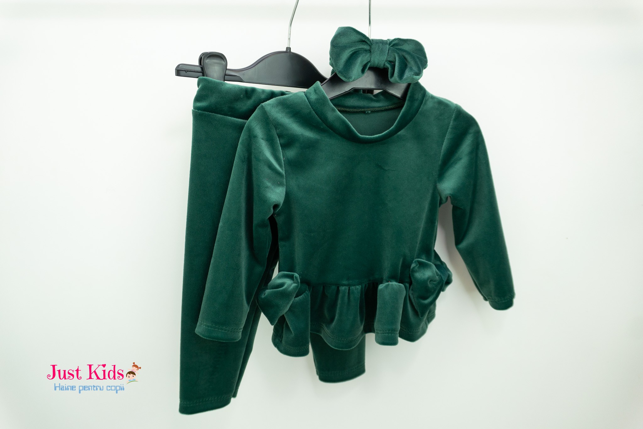 Set Elegant 3 Piese de Catifea cu Bentiță, Verde, 1-3 ani